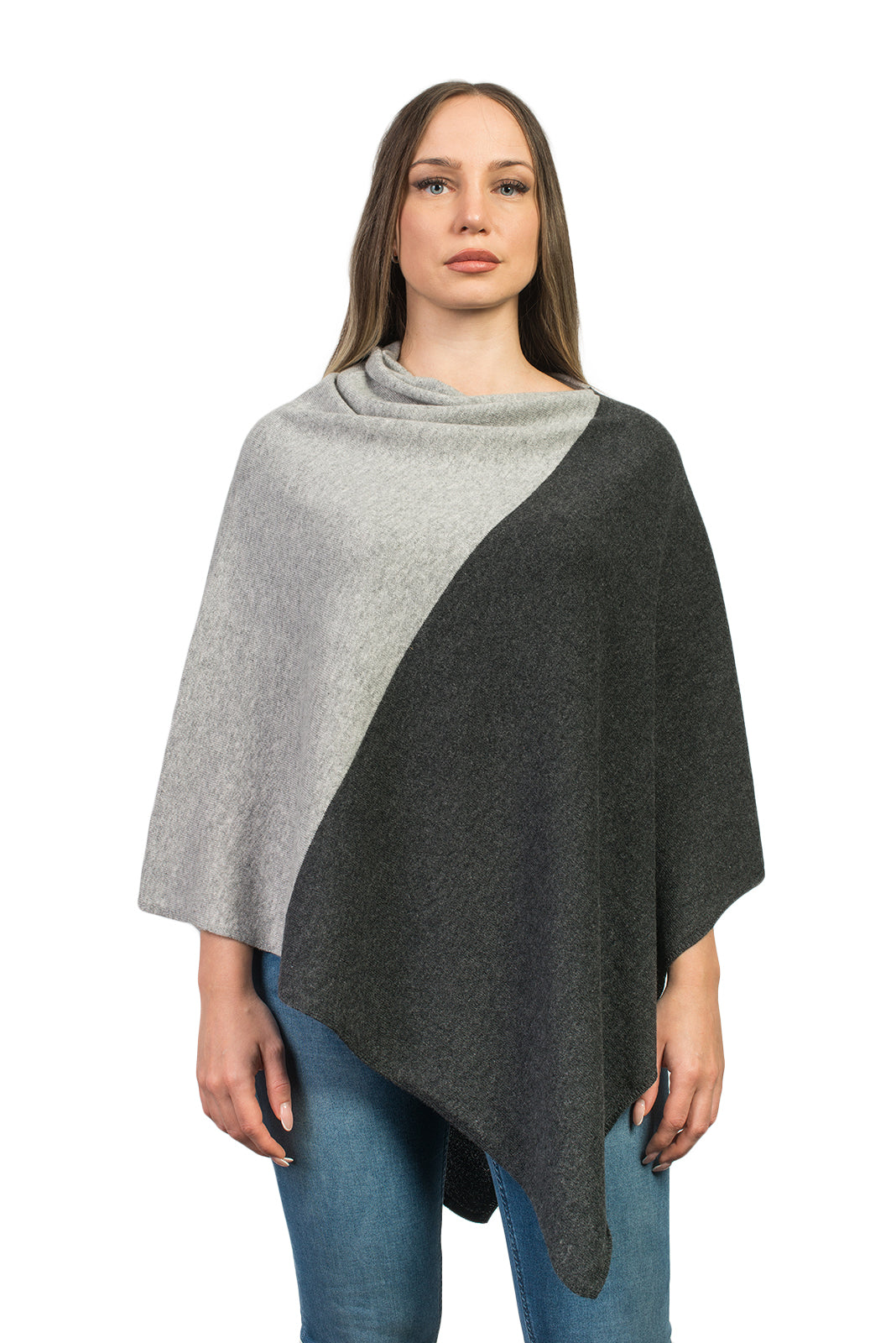 Charcoal-Gray Two-Tone 100% Cashmere Poncho