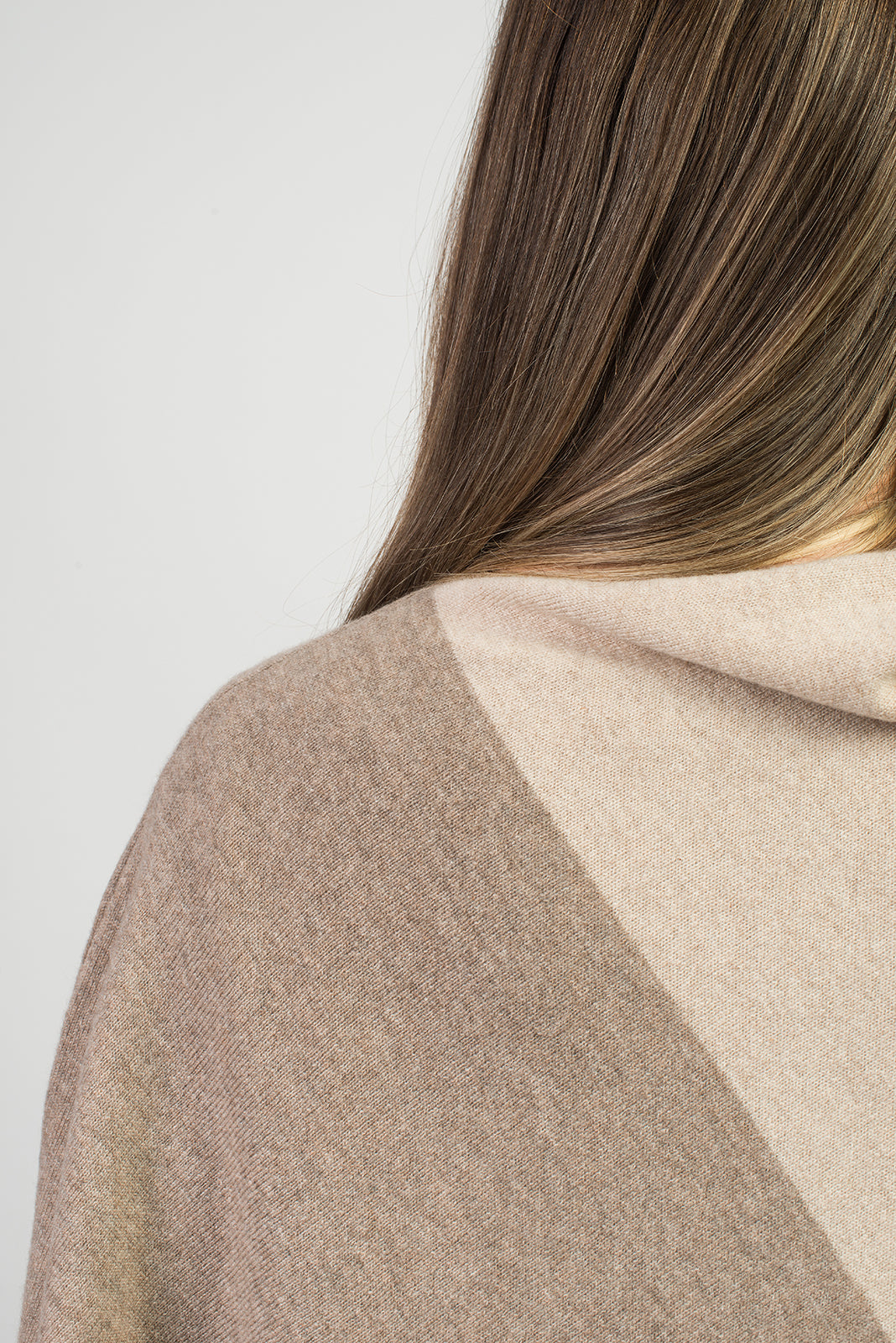 Mink-Beige Two-Tone 100% Cashmere Poncho, view 4
