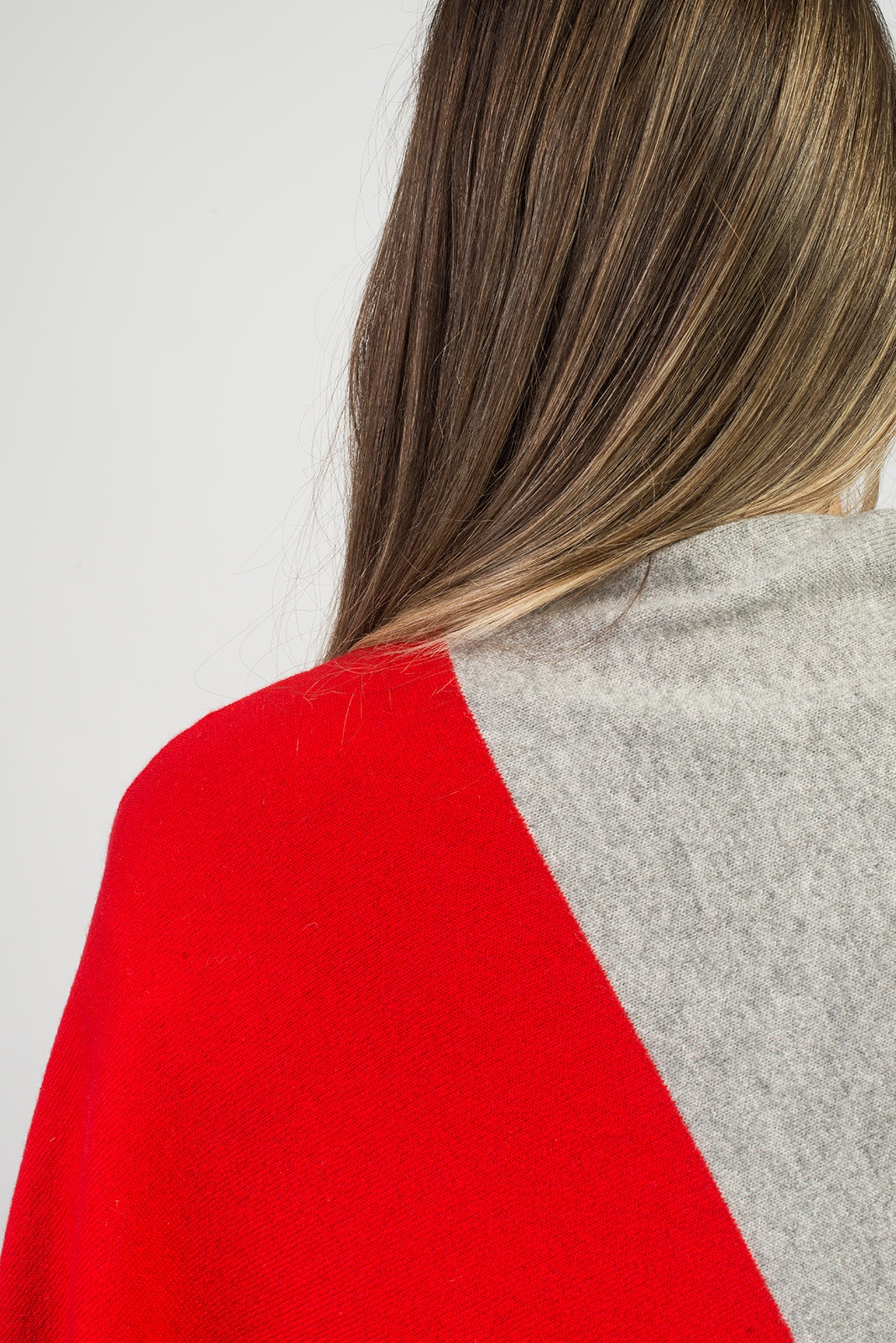 Red-Gray Two-Tone 100% Cashmere Poncho, view 4