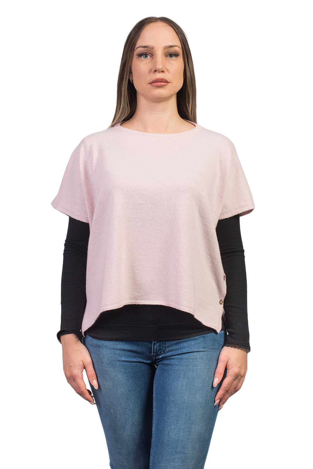 Pink Women's Buttoned Cashmere Blend Crewneck