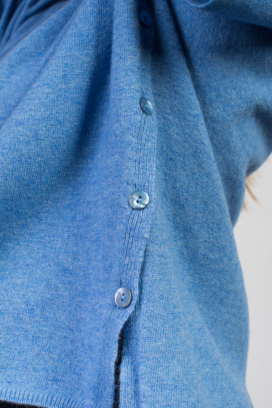 Light Blue Women's Buttoned Cashmere Blend Crewneck, view 3