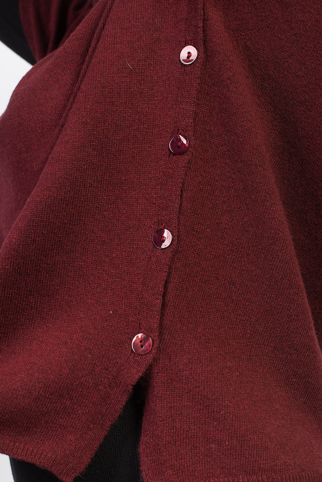 Burgundy Women's Buttoned Cashmere Blend Crewneck, view 3