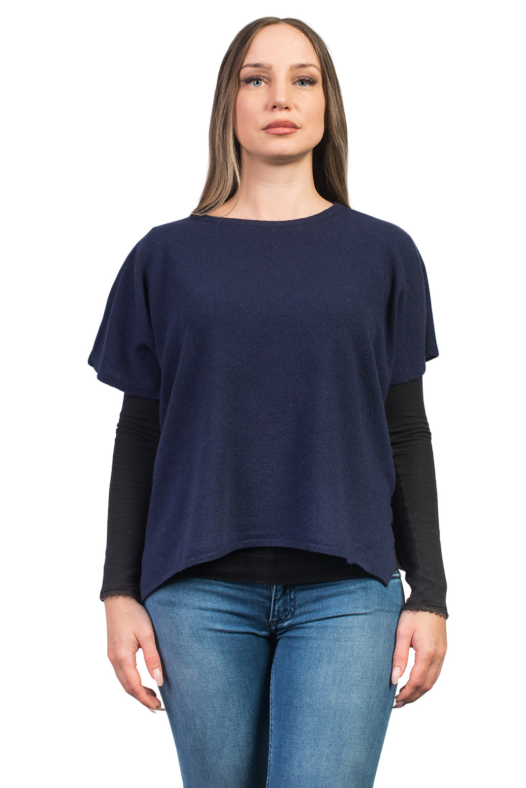 Blue Women's Buttoned Cashmere Blend Crewneck