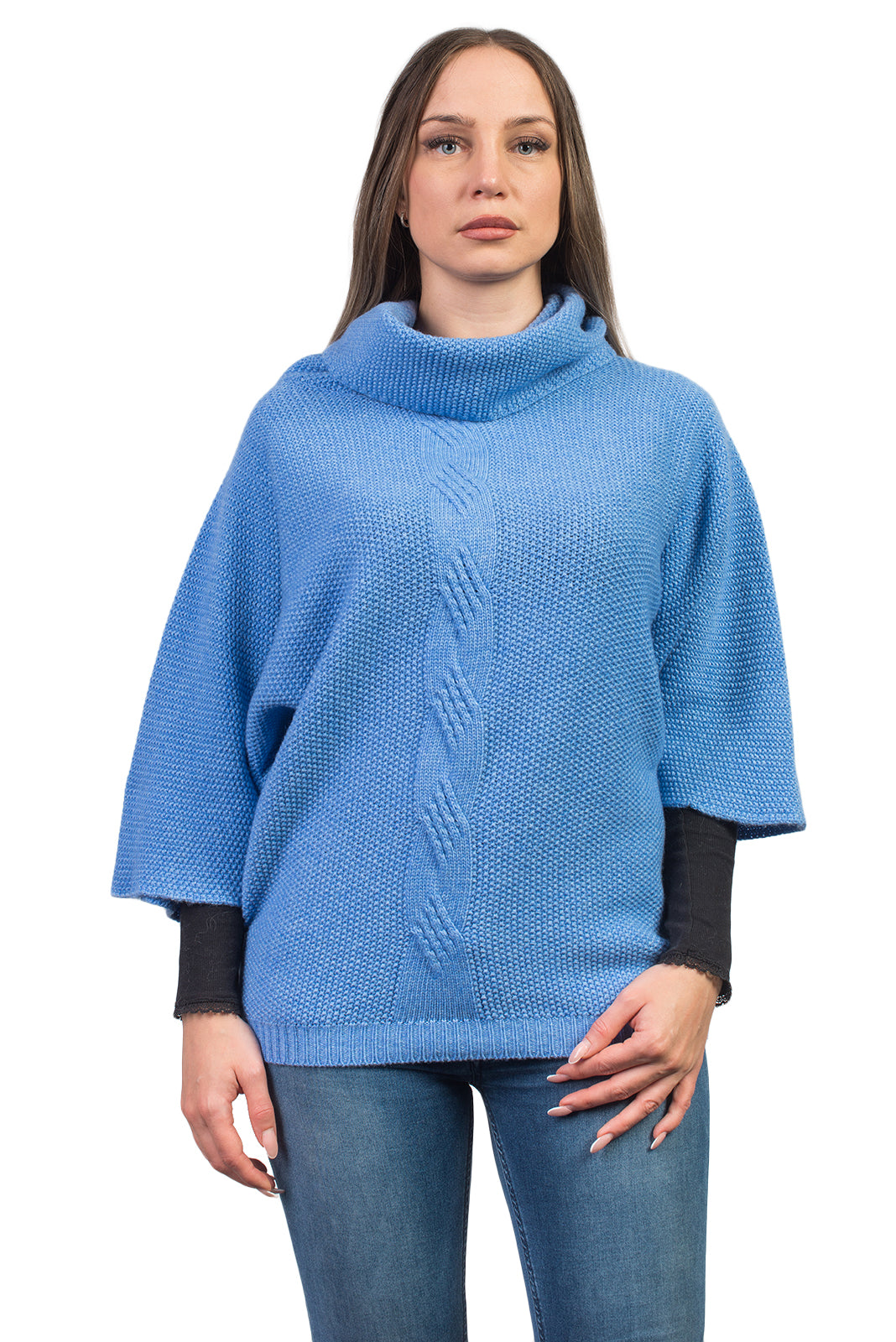 Light Blue Women's Cable-Knit Cashmere Blend Sweater