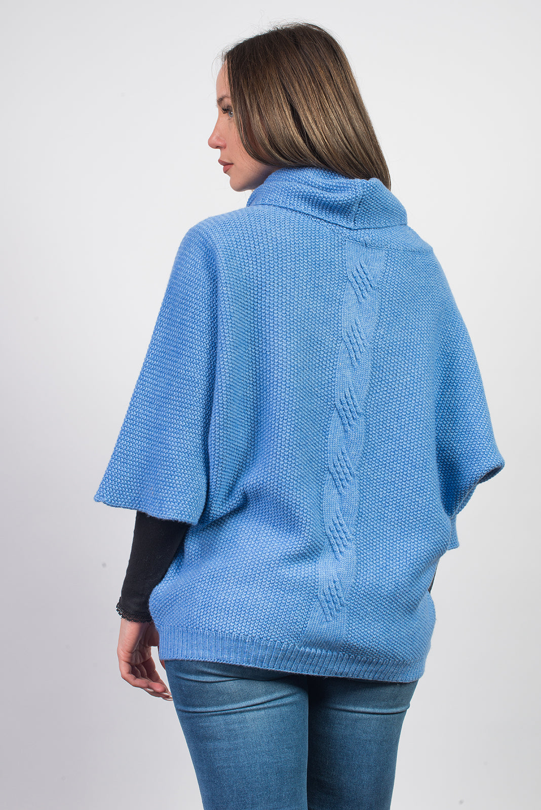 Light Blue Women's Cable-Knit Cashmere Blend Sweater, view 3