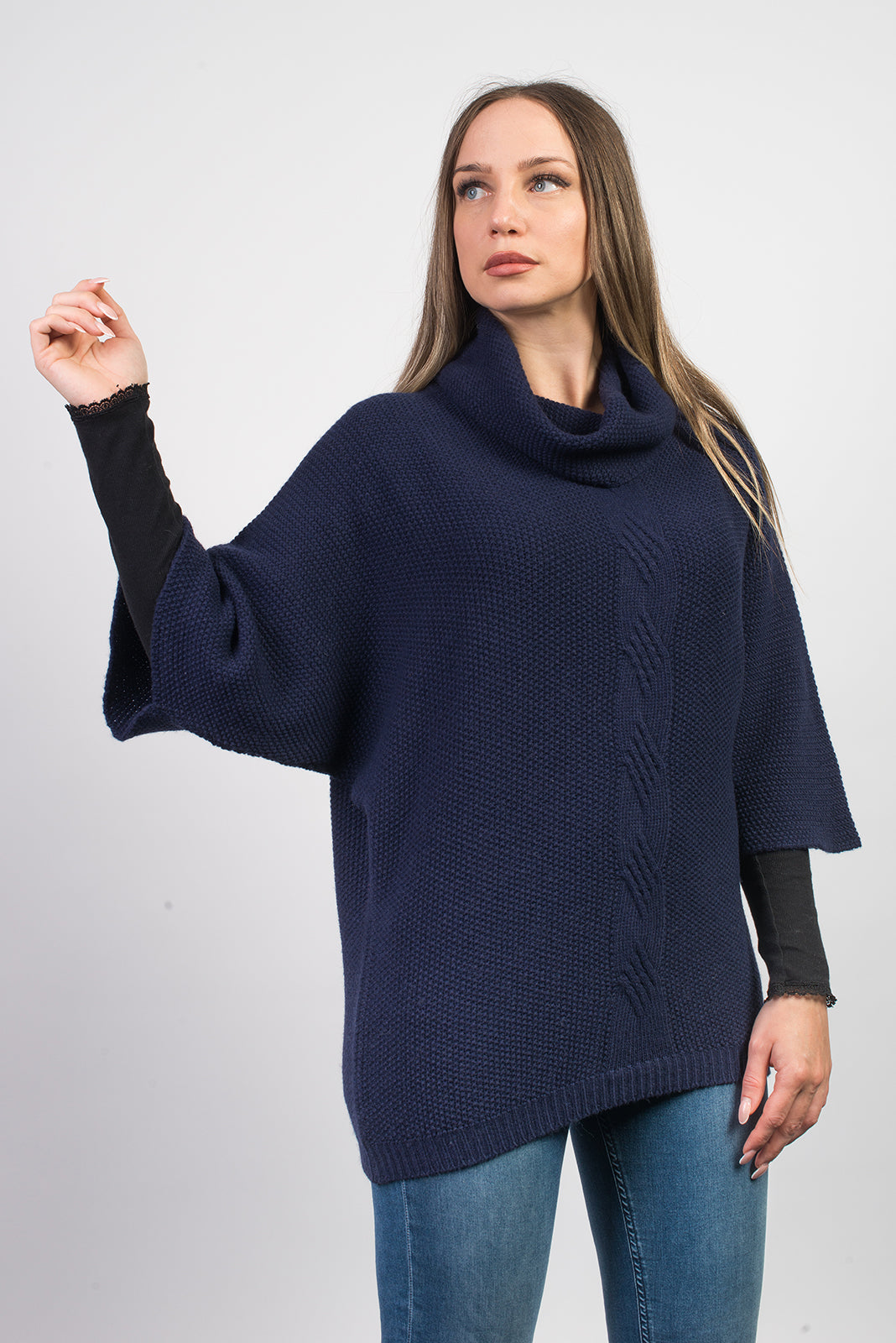 Blue Women's Cable-Knit Cashmere Blend Sweater, view 2