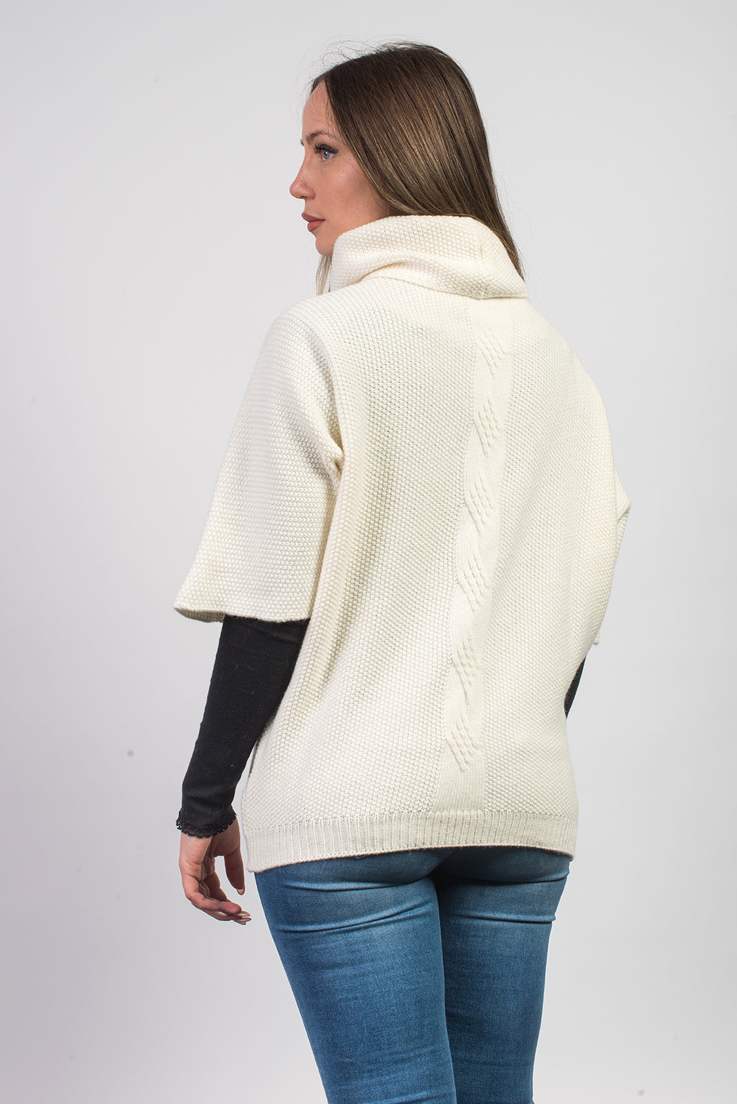 Cream Women's Cable-Knit Cashmere Blend Sweater, view 3