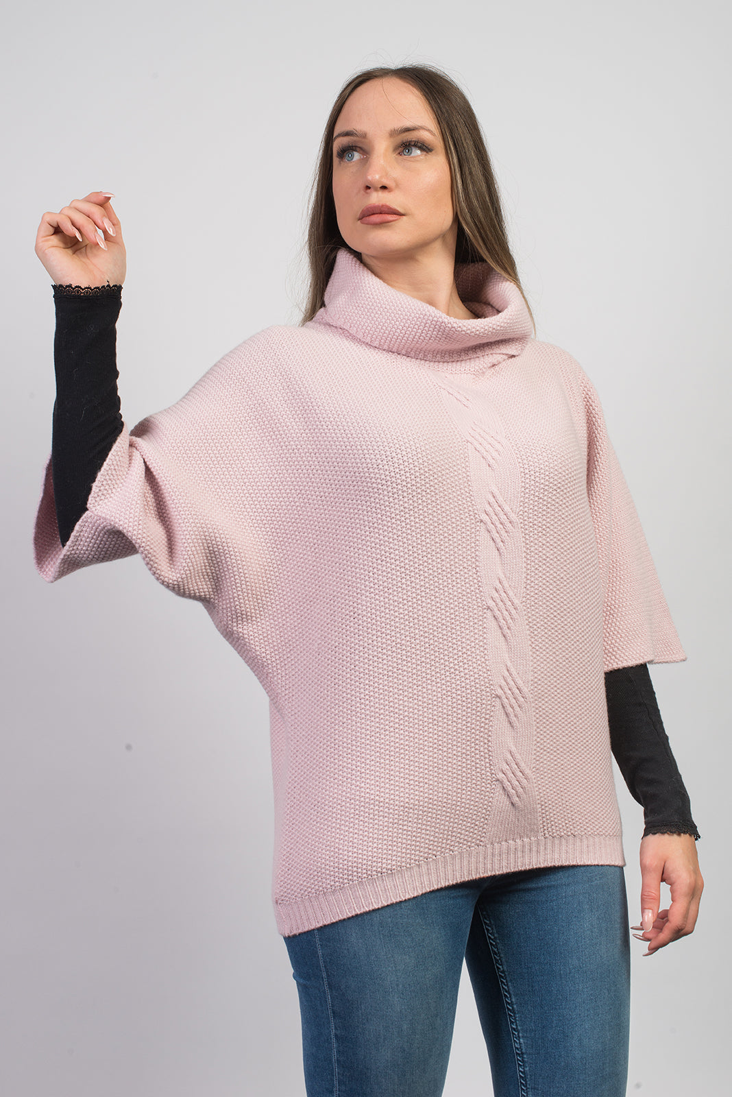 Pink Women's Cable-Knit Cashmere Blend Sweater, view 2