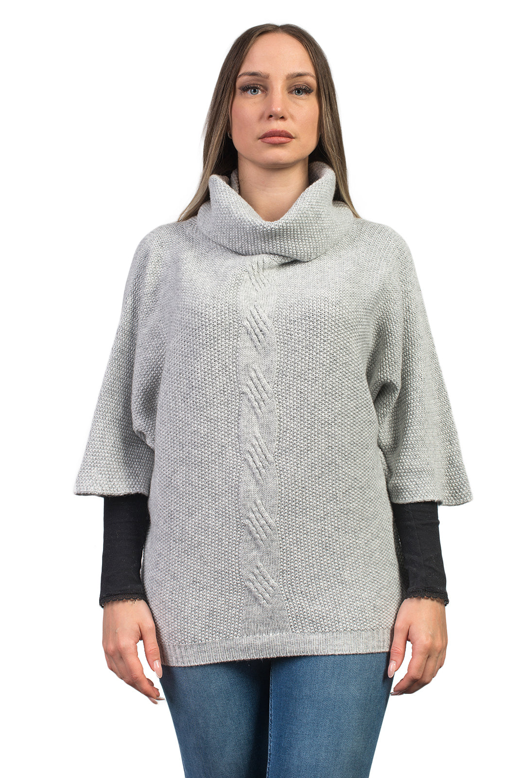Gray Women's Cable-Knit Cashmere Blend Sweater