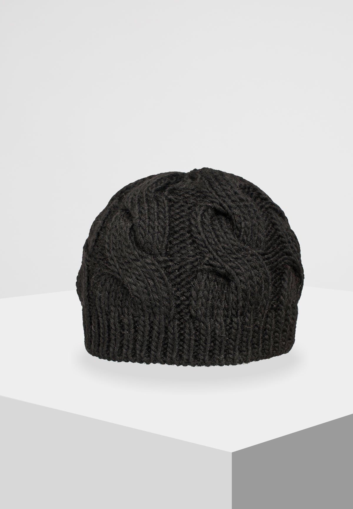 Black Women's Cable-Knit Beanie, view 3