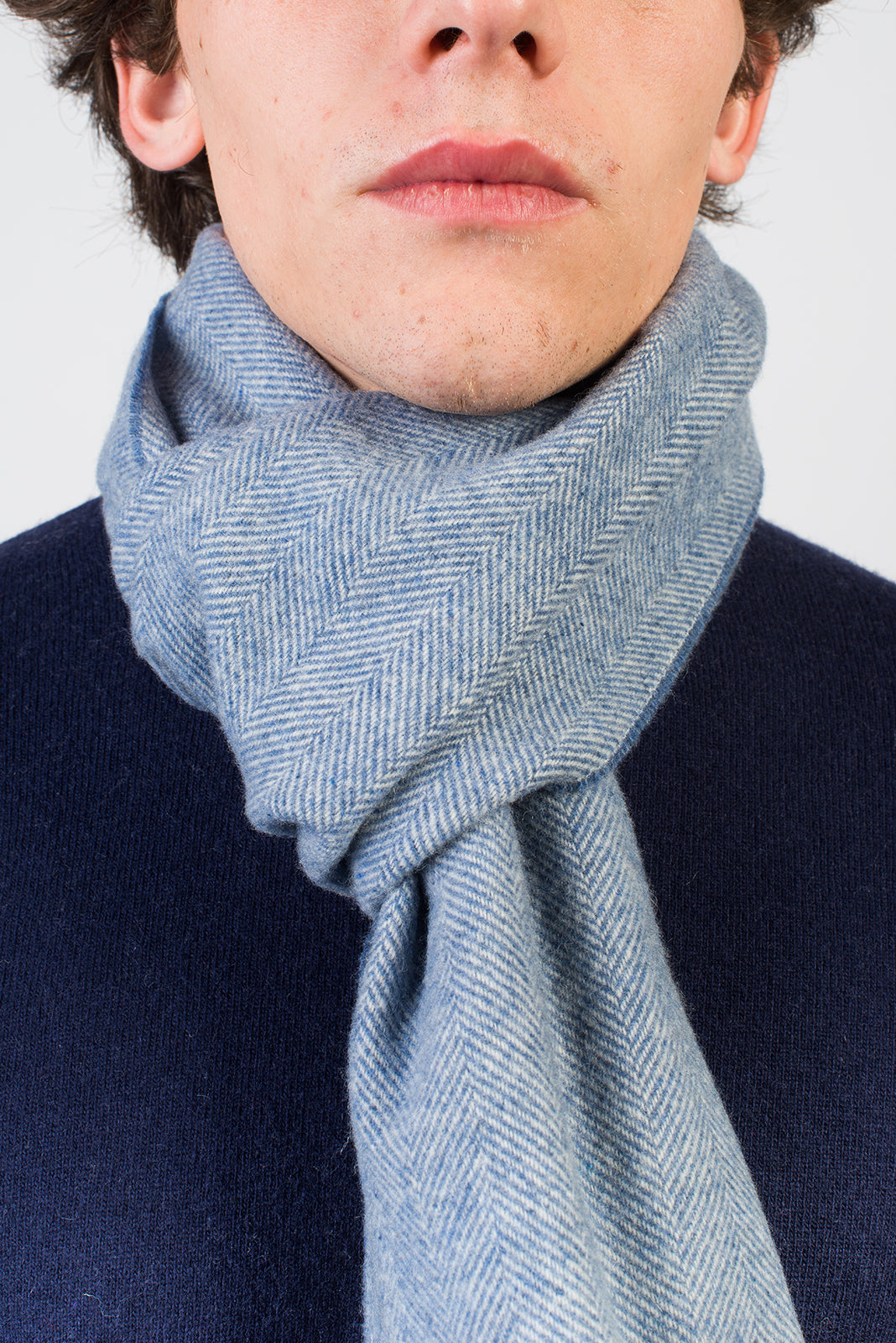 Sky Herringbone Wool and Cashmere Scarf, view 4