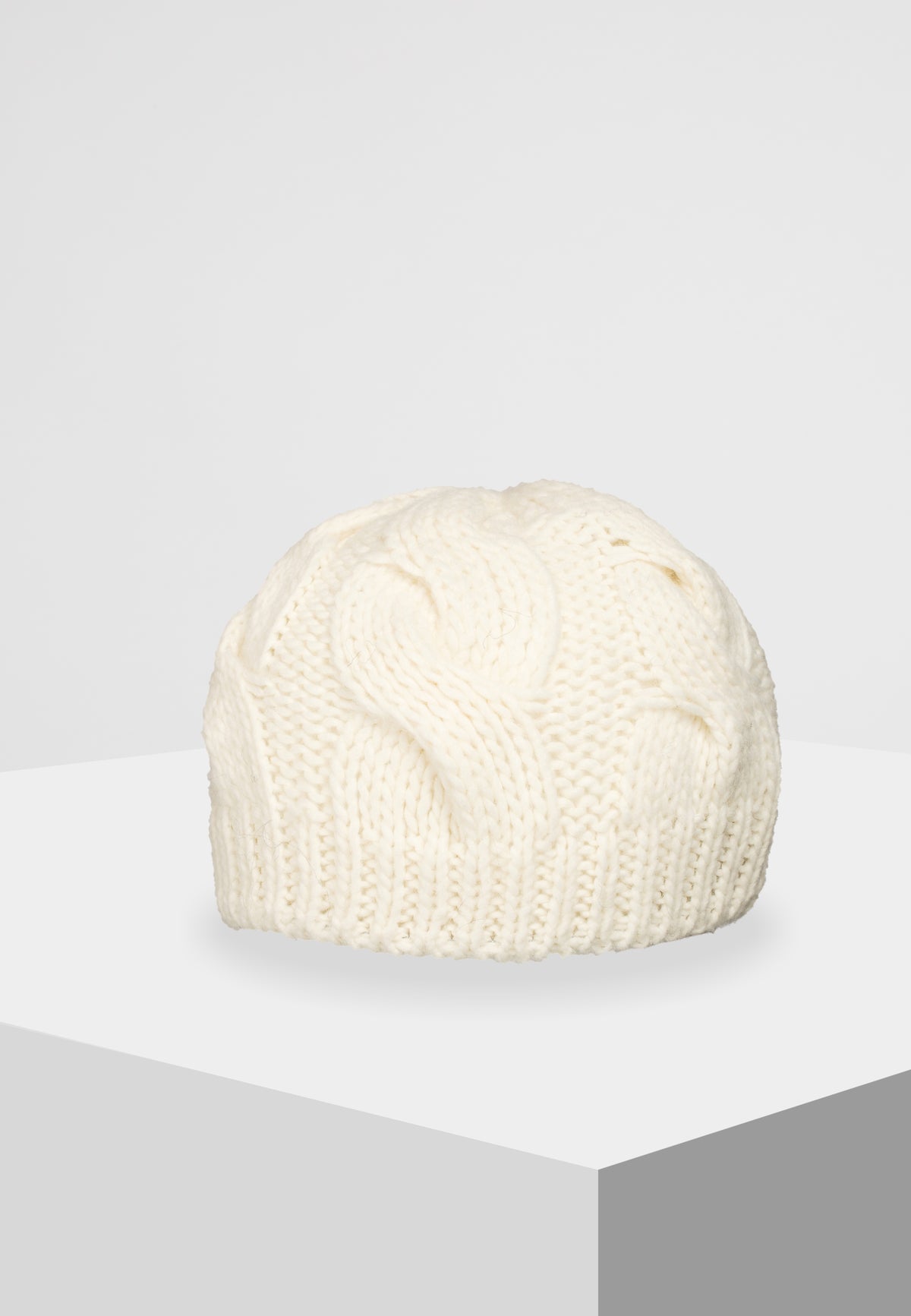Cream Women's Cable-Knit Beanie, view 3