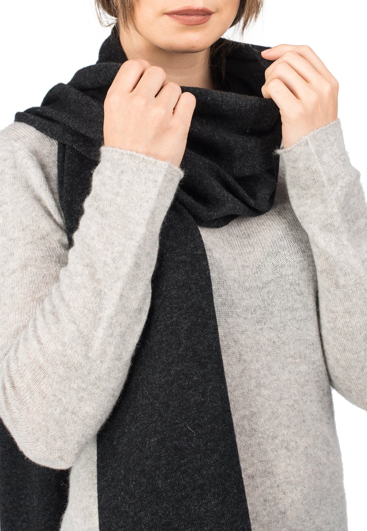 Charcoal Unisex Cashmere Blend Scarf, view 3