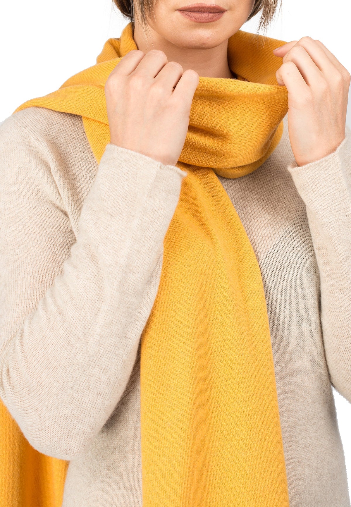 Yellow Unisex Cashmere Blend Scarf, view 3