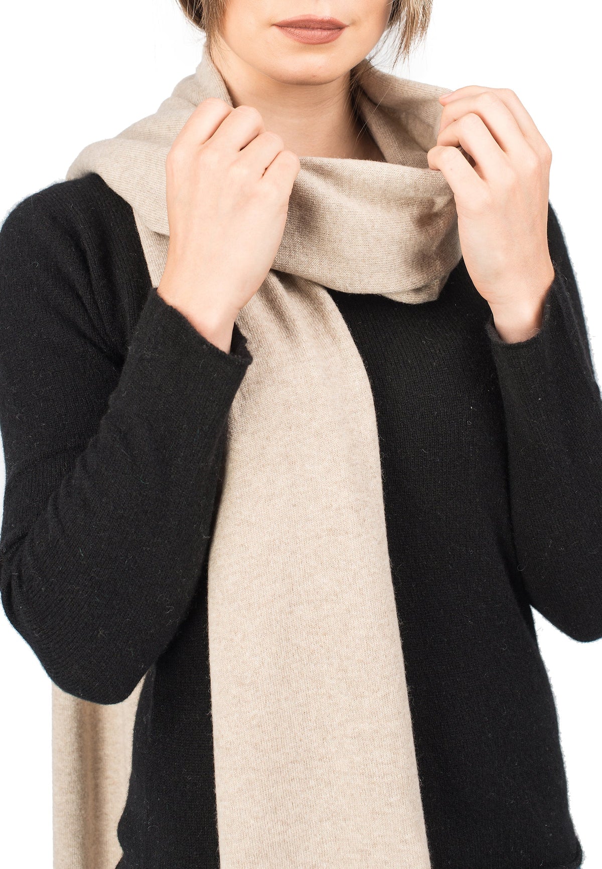 Beige Unisex Cashmere Blend Scarf, view 3