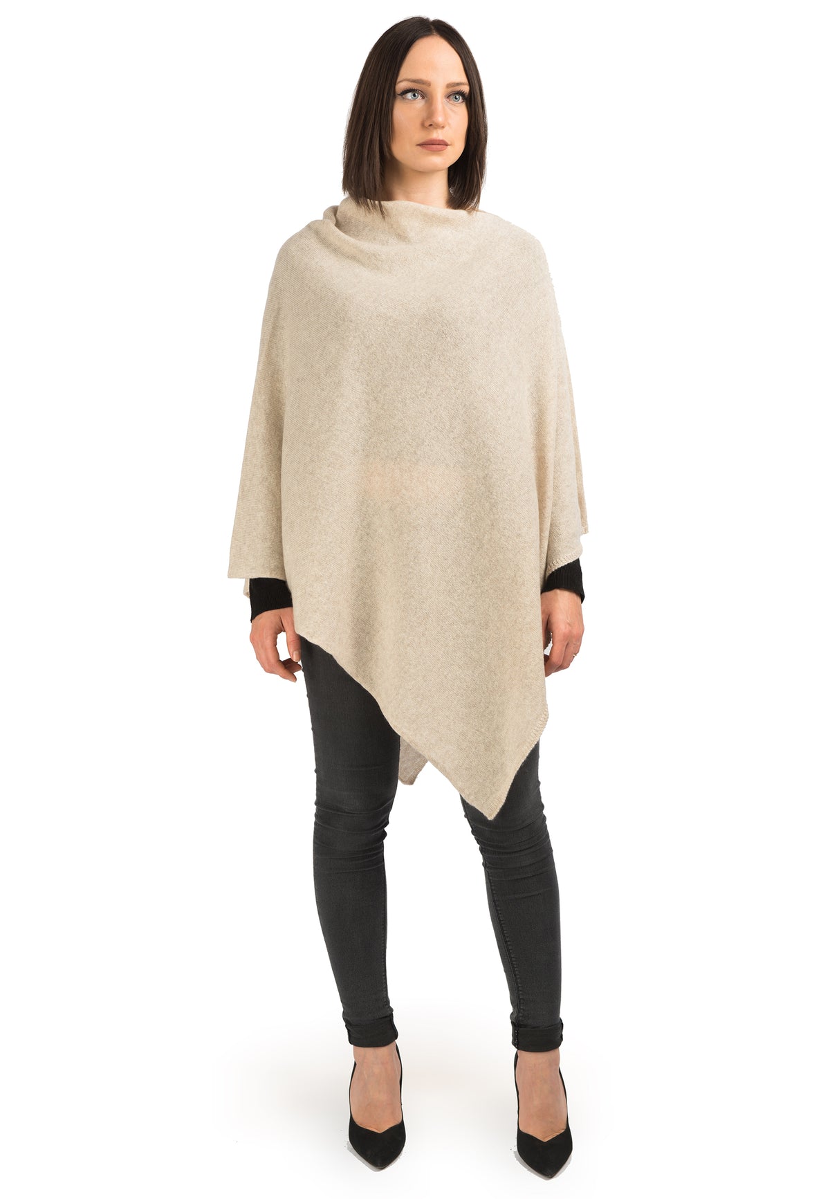 Beige 100% Cashmere Poncho