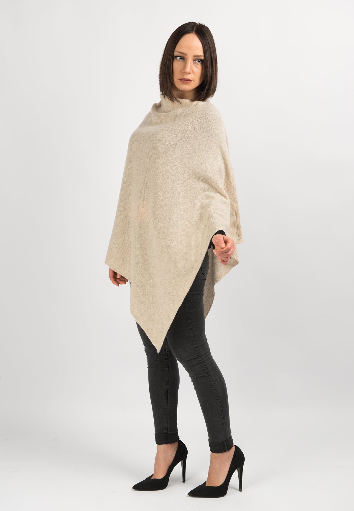 Beige 100% Cashmere Poncho, view 2