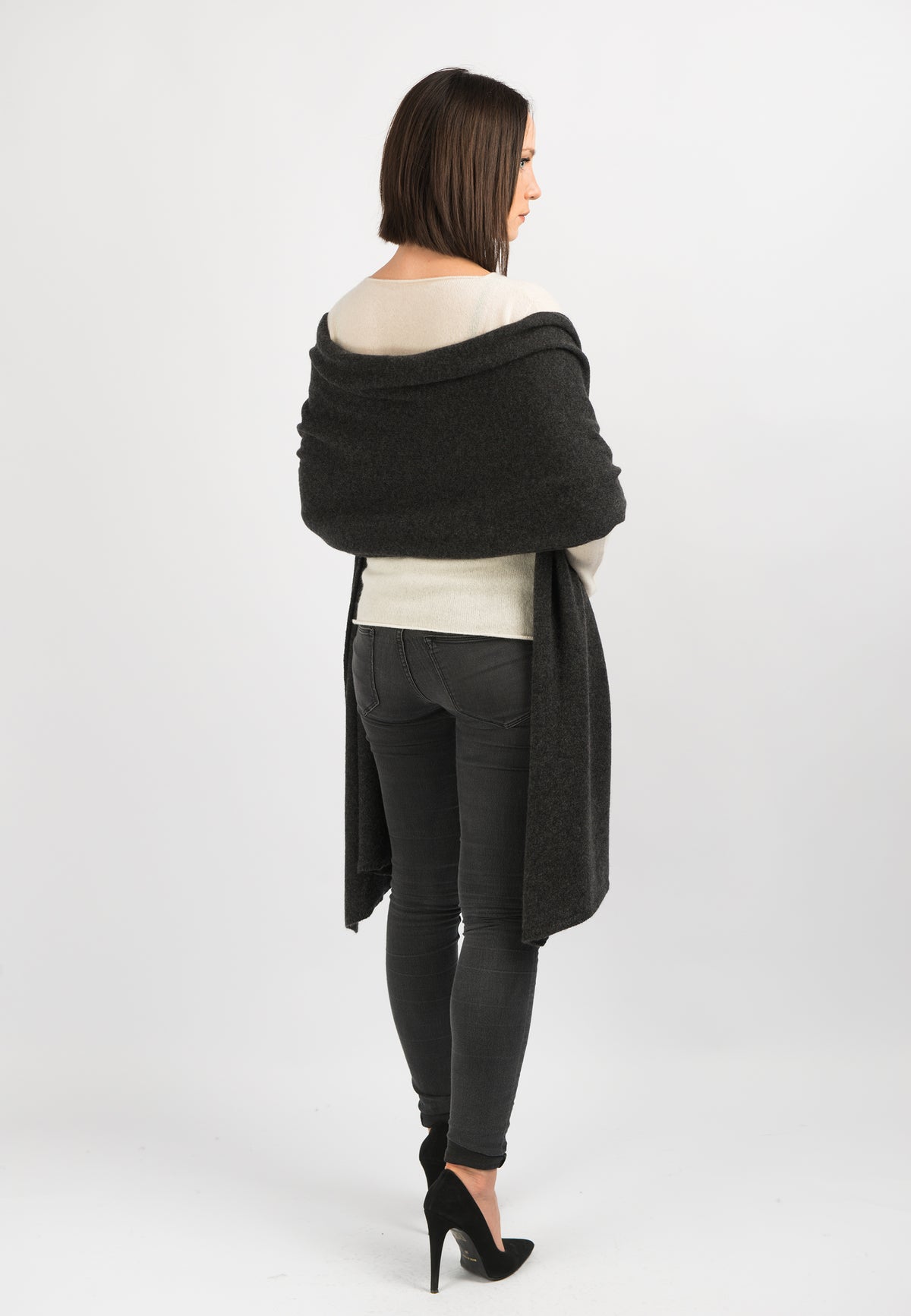 Charcoal Women's 100% Cashmere Wrap, view 3