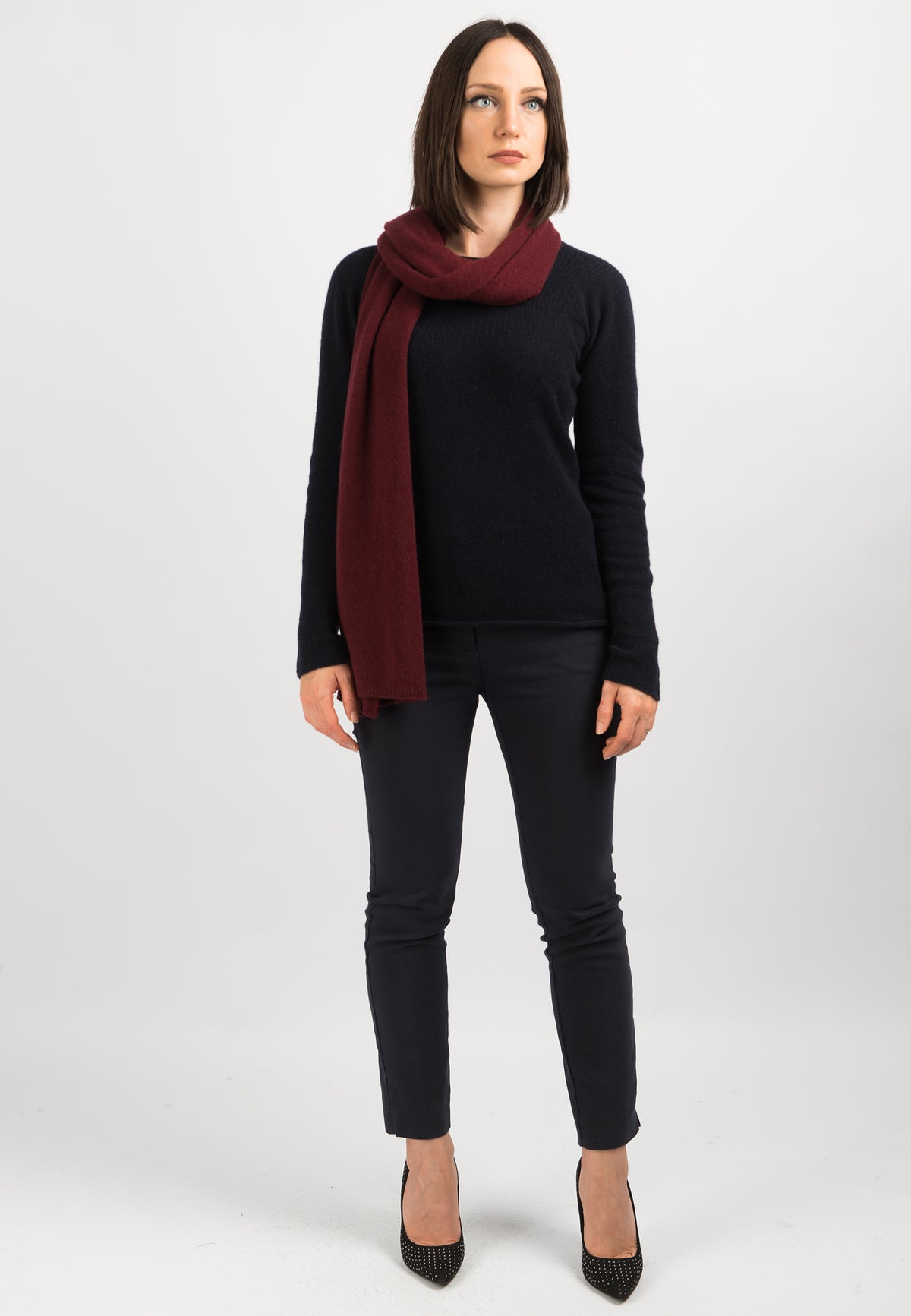 Burgundy Women's Wide 100% Cashmere Scarf, view 3