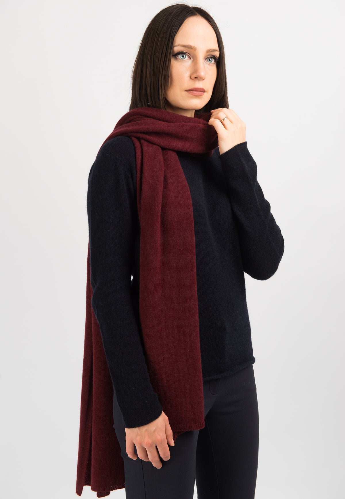 Burgundy Women's Wide 100% Cashmere Scarf, view 2