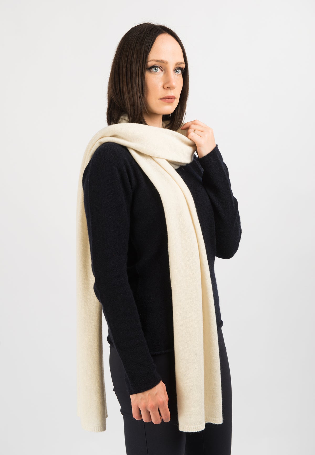 Cream Women's Wide 100% Cashmere Scarf, view 3