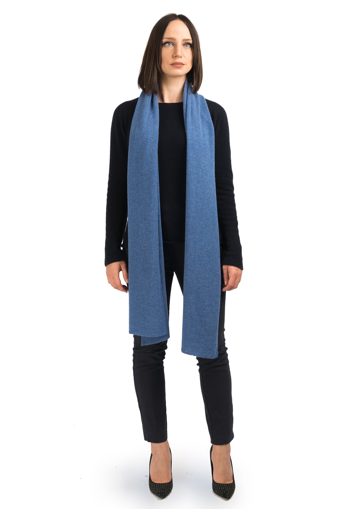 Light Blue Women's Wide 100% Cashmere Scarf