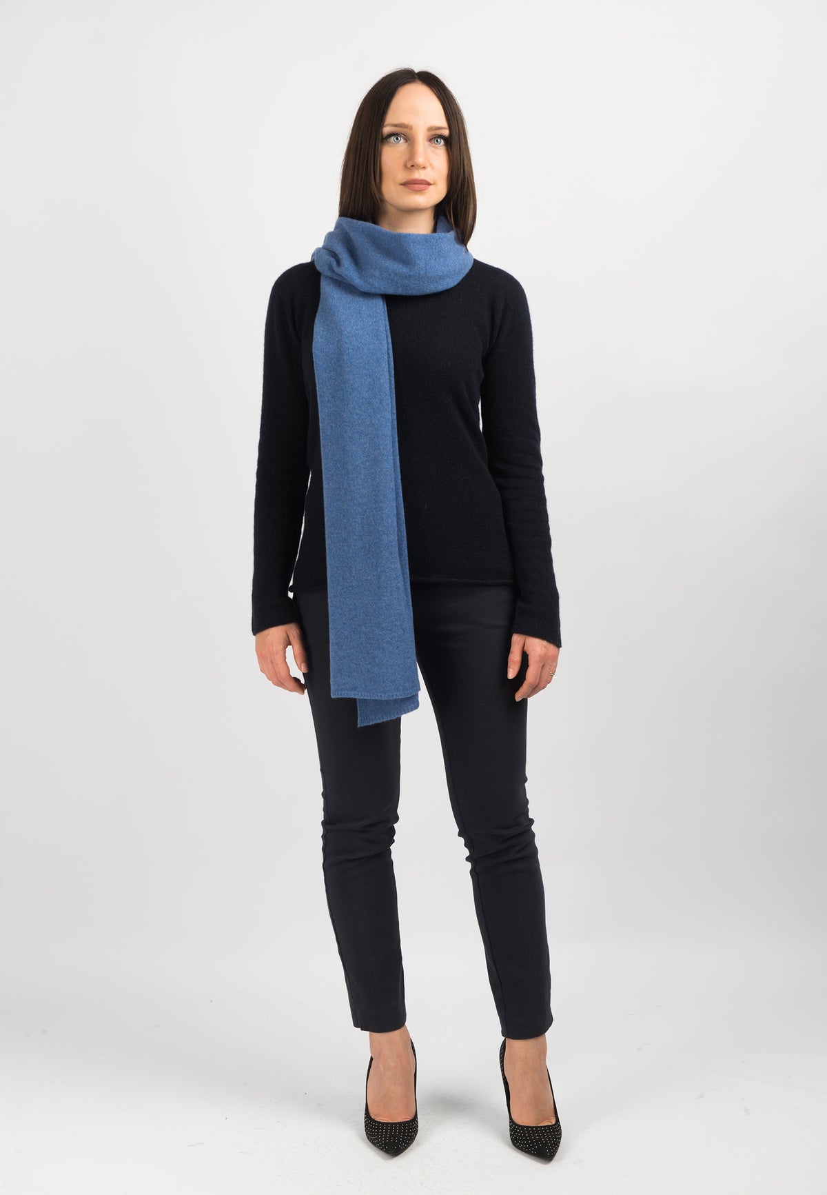 Light Blue Women's Wide 100% Cashmere Scarf, view 2
