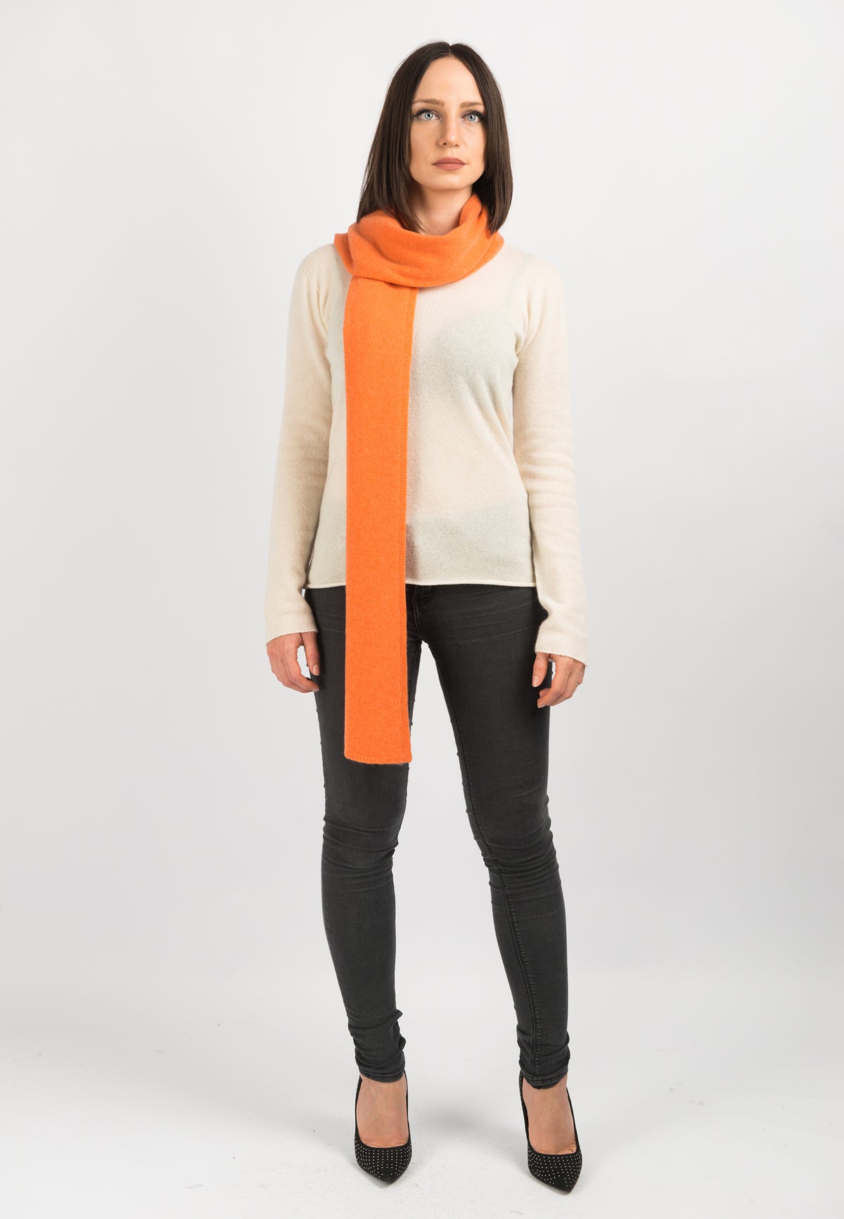 Orange Women's Wide 100% Cashmere Scarf, view 2