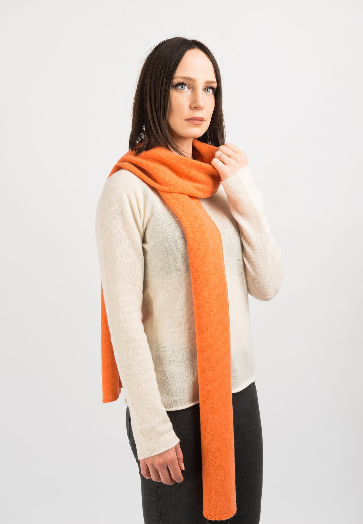 Orange Women's Wide 100% Cashmere Scarf, view 3