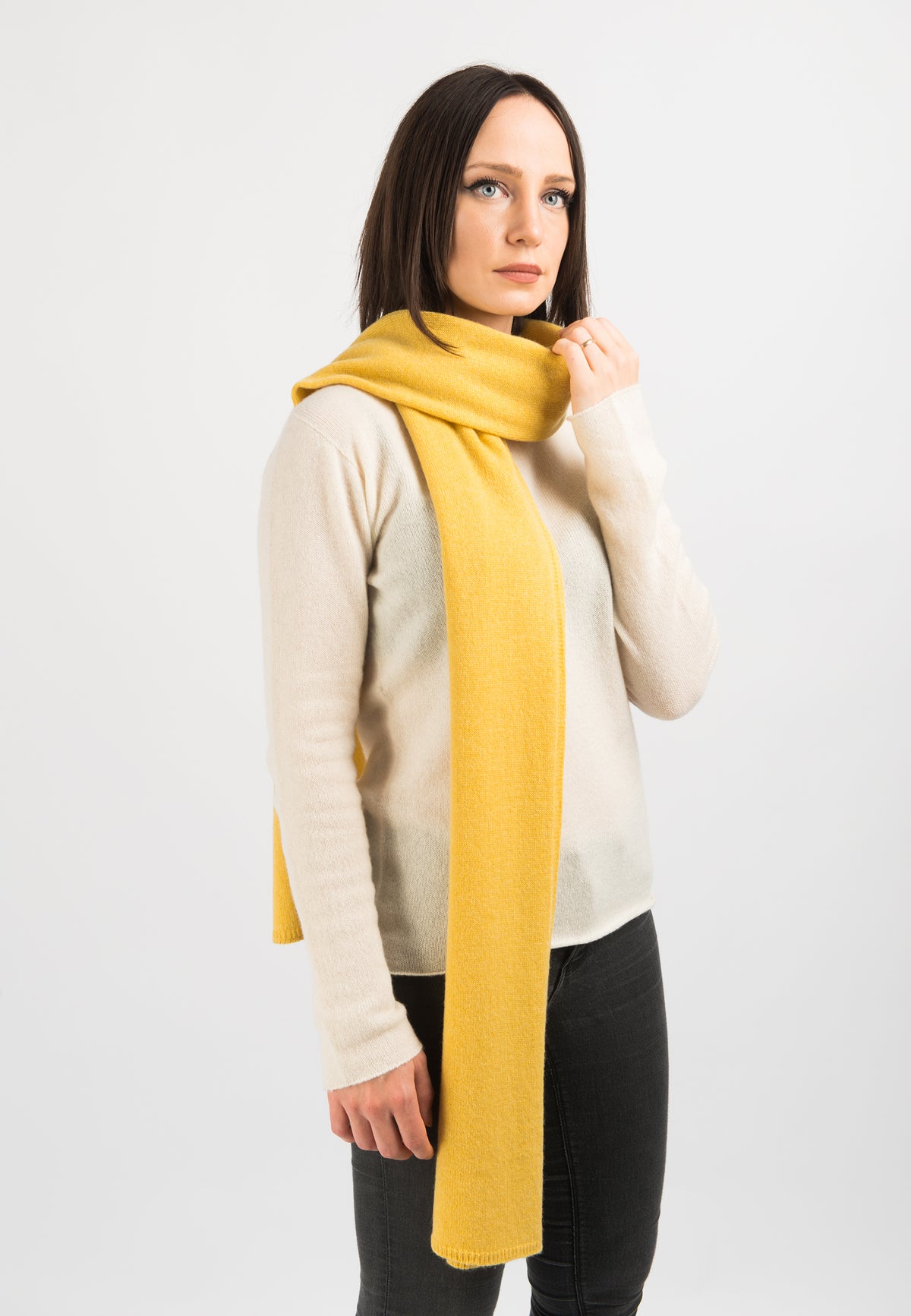 Yellow Women's Wide 100% Cashmere Scarf, view 3