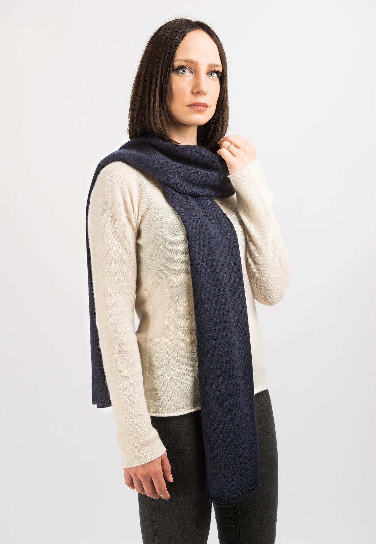 Blue Women's Wide 100% Cashmere Scarf, view 2