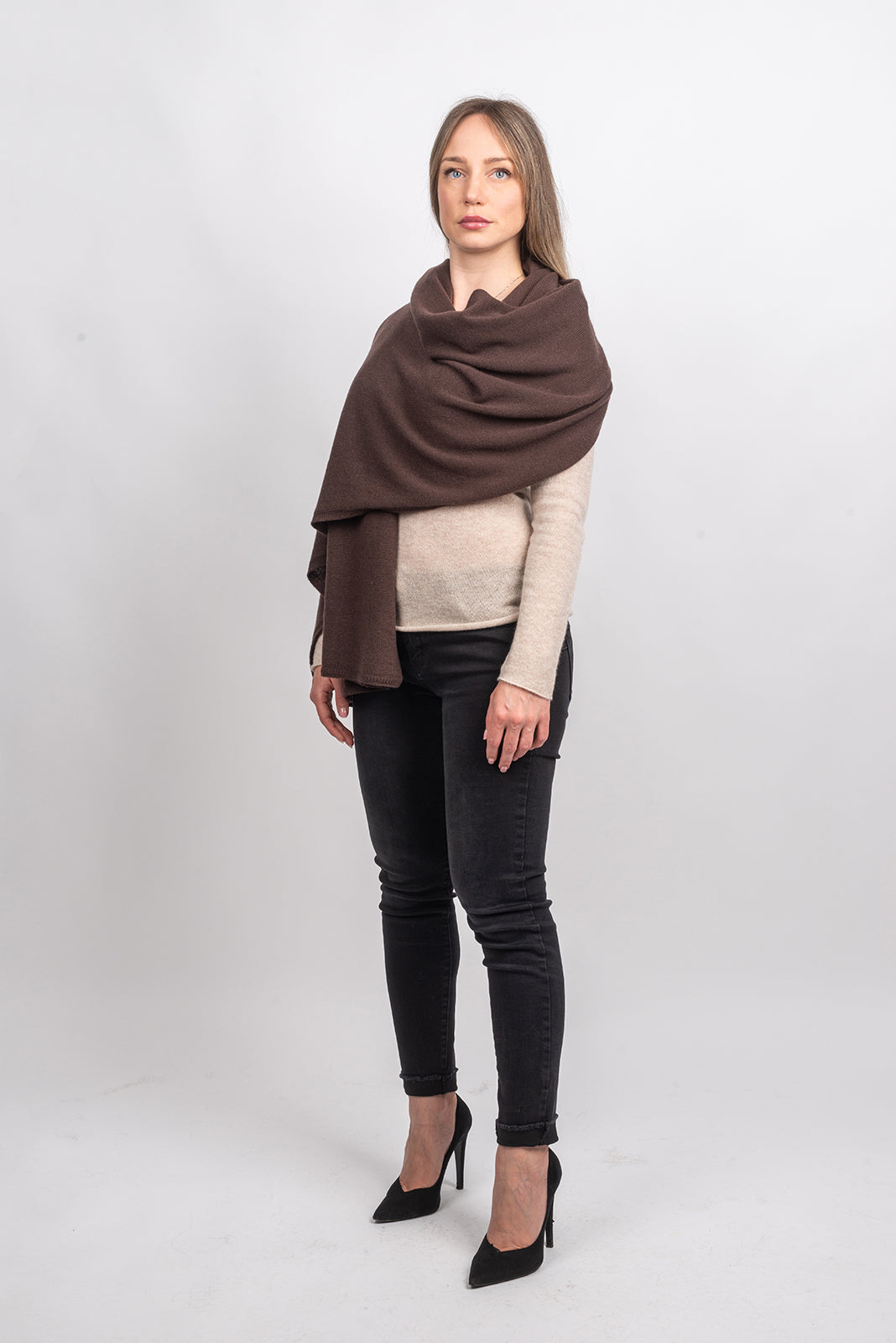 Brown Women's 100% Cashmere Wrap, view 2