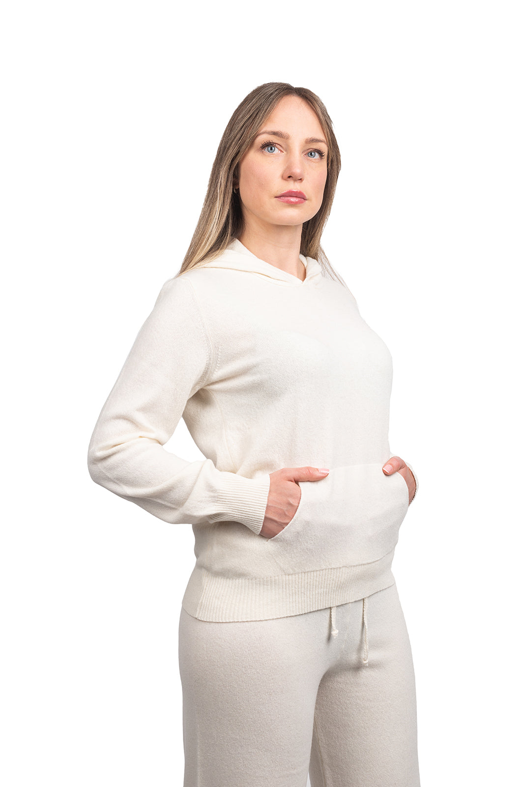 White Women's Hooded Cashmere Blend Sweatshirt