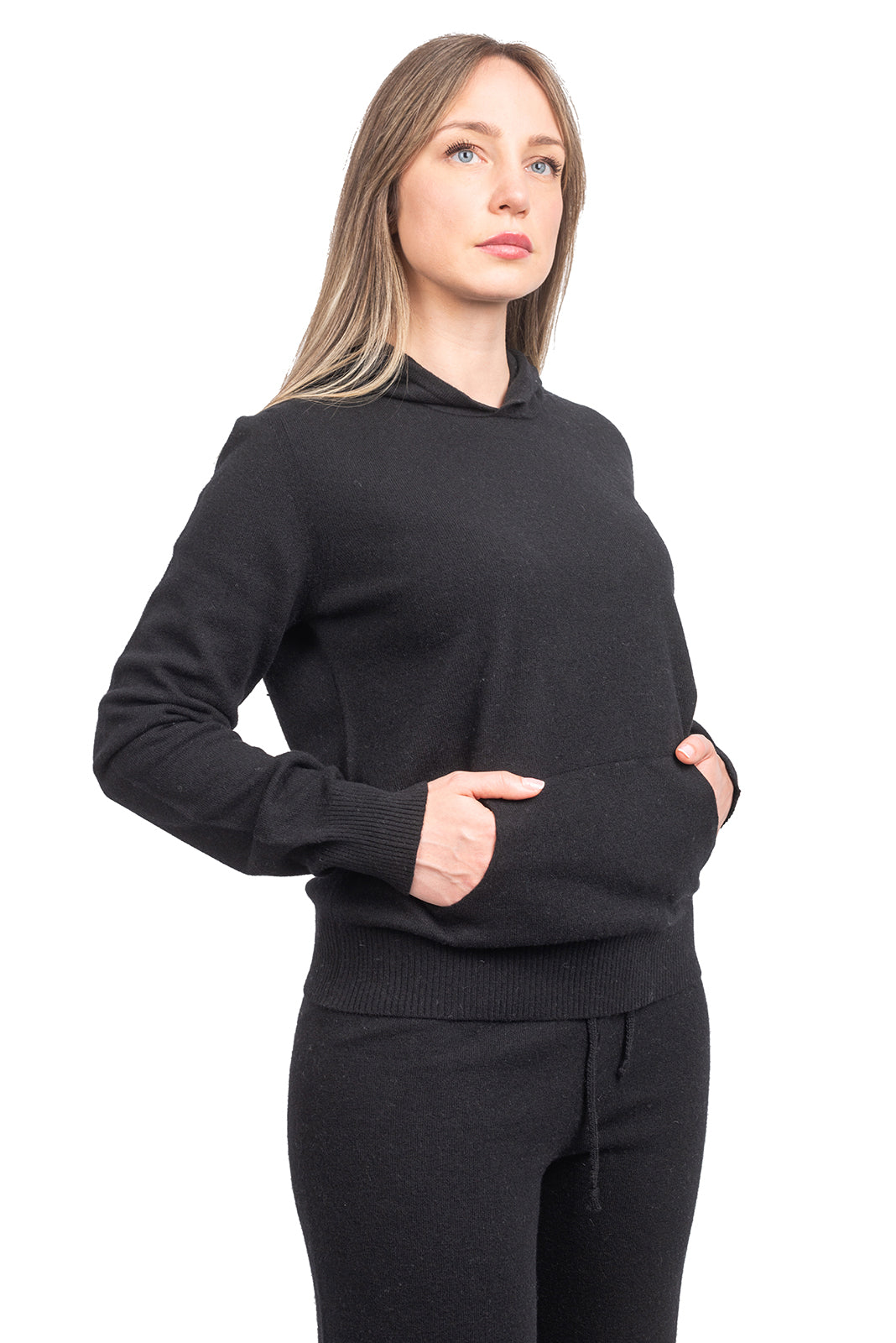 Black Women's Hooded Cashmere Blend Sweatshirt
