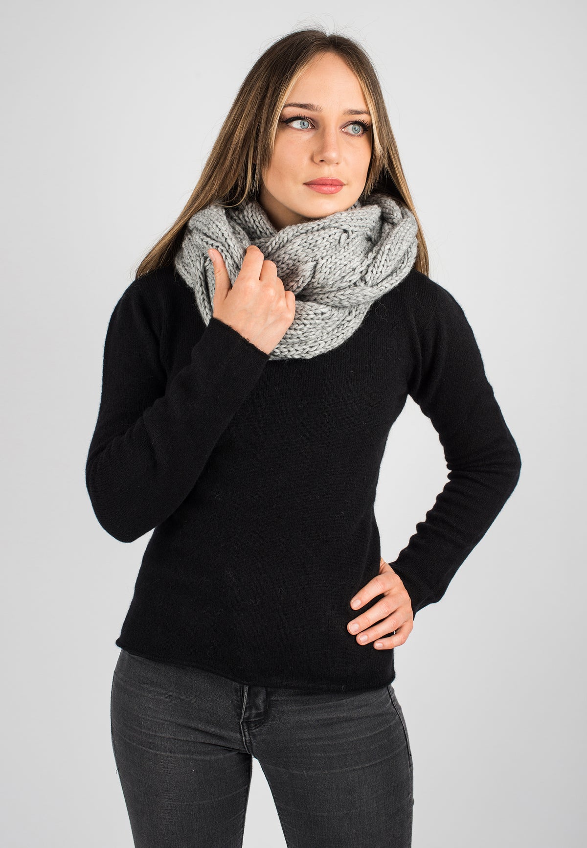 Gray Cable-Knit Scarf, view 4