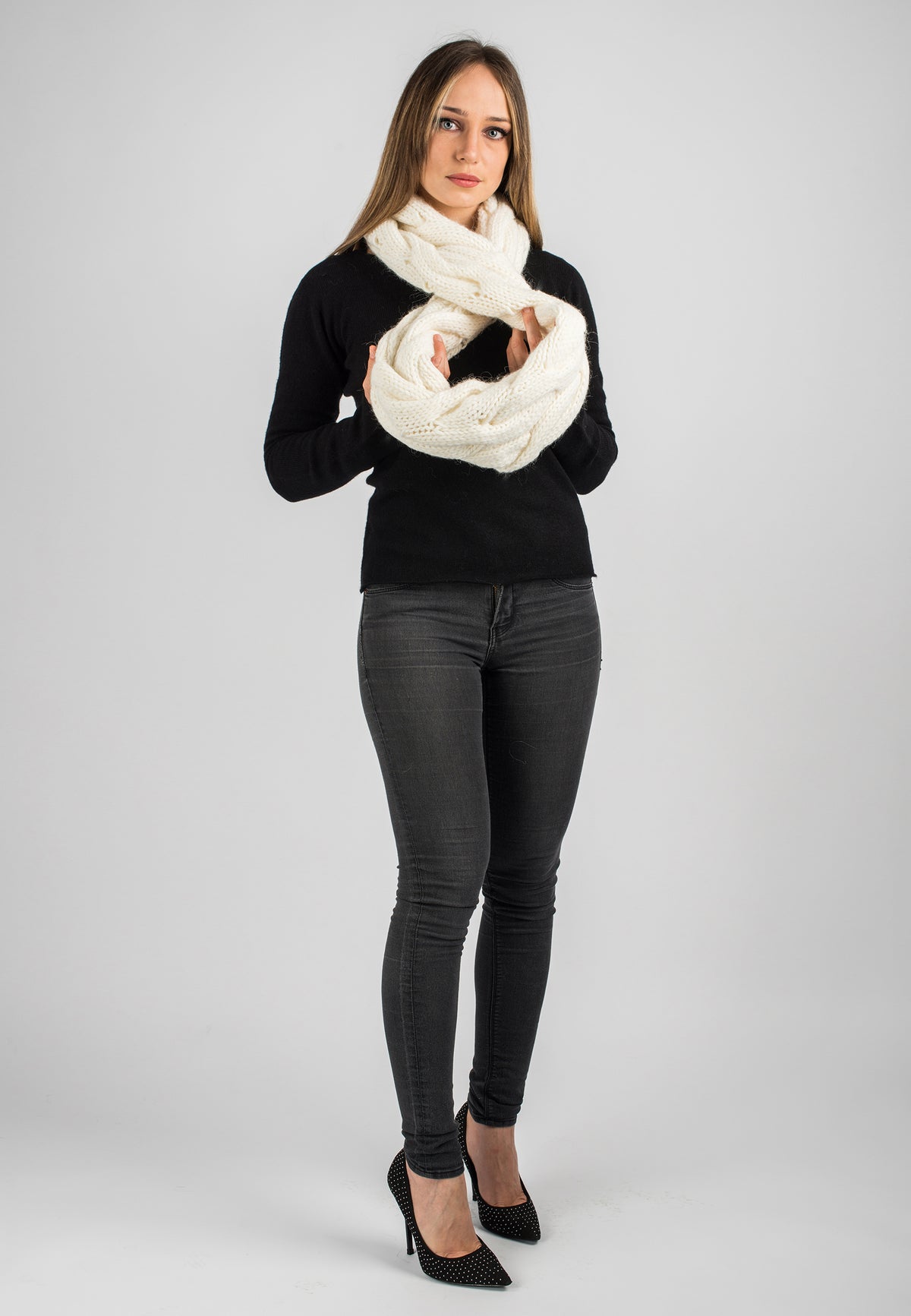 Cream Cable-Knit Scarf, view 2