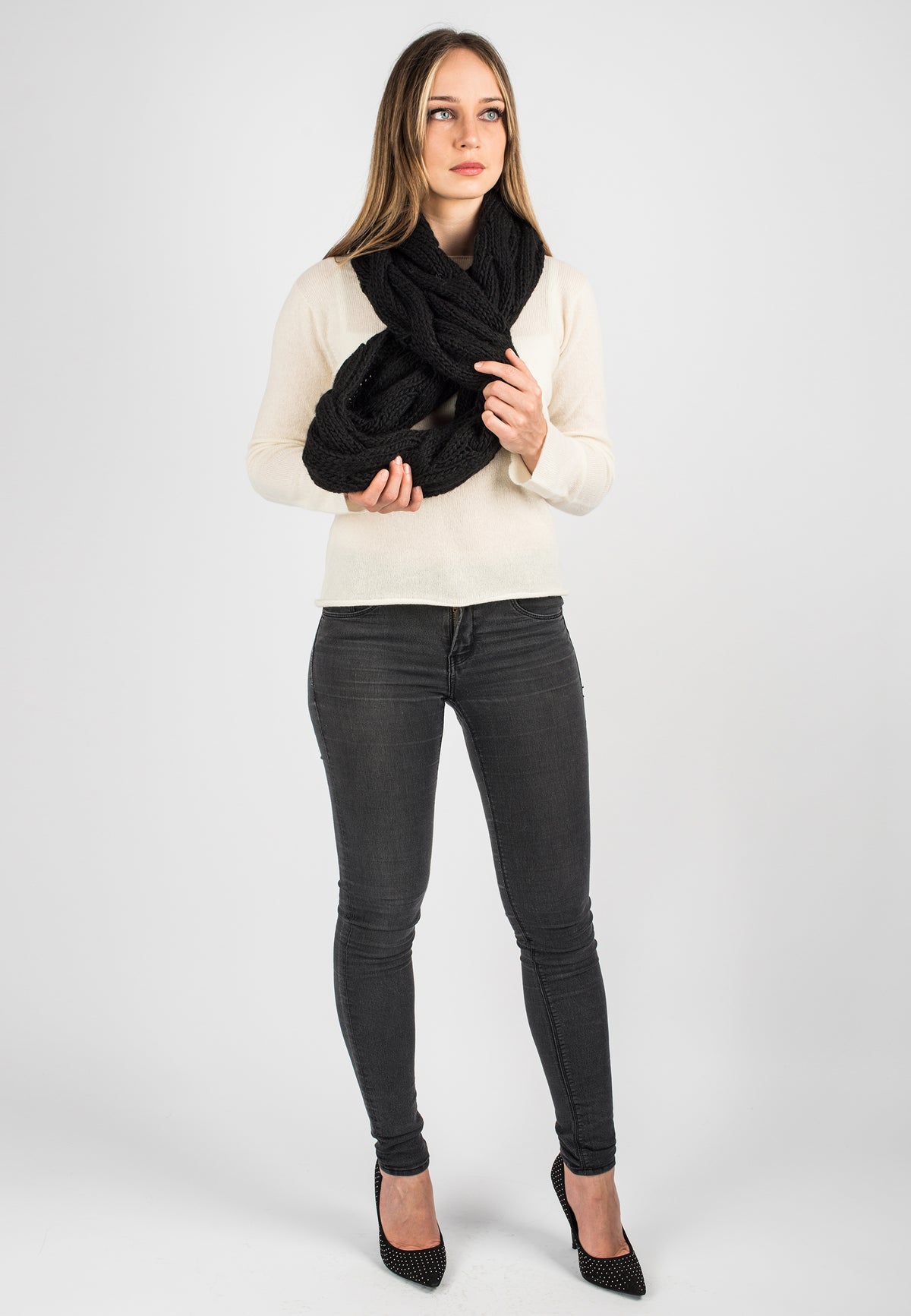 Black Cable-Knit Scarf, view 2