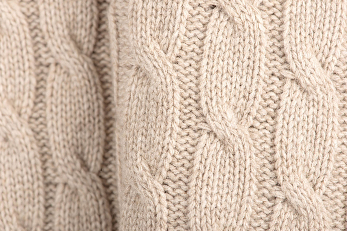Beige Cable-Knit 100% Cashmere Throw, view 2