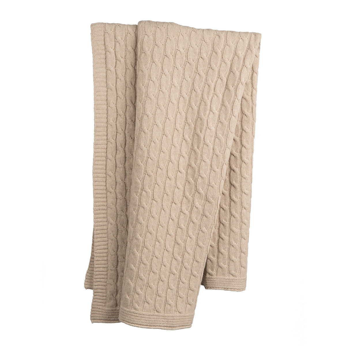 Beige Cable-Knit 100% Cashmere Throw