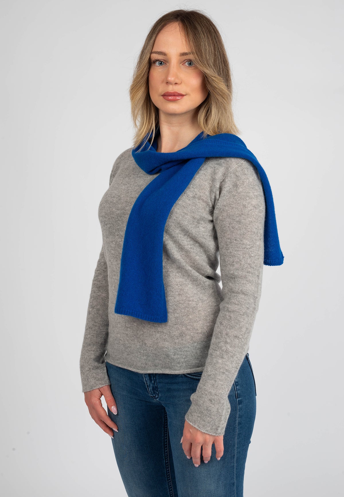 Electric Blue Women's 100% Cashmere Skinny Scarf, view 2
