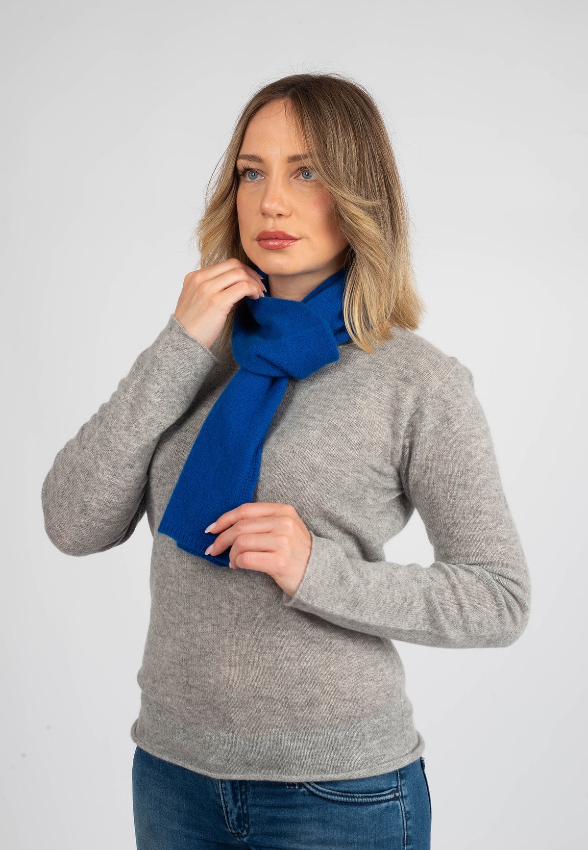 Electric Blue Women's 100% Cashmere Skinny Scarf, view 3