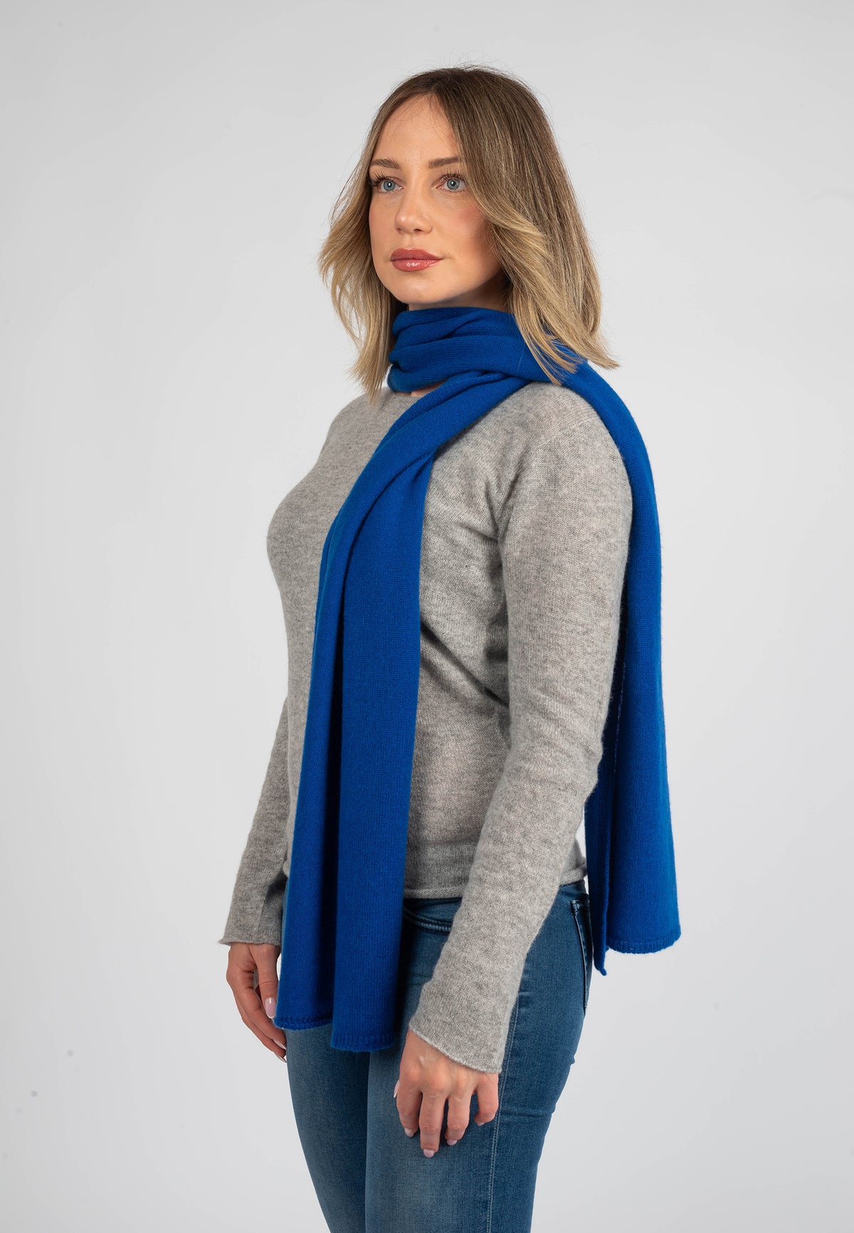 Electric Blue Women's Wide 100% Cashmere Scarf, view 3