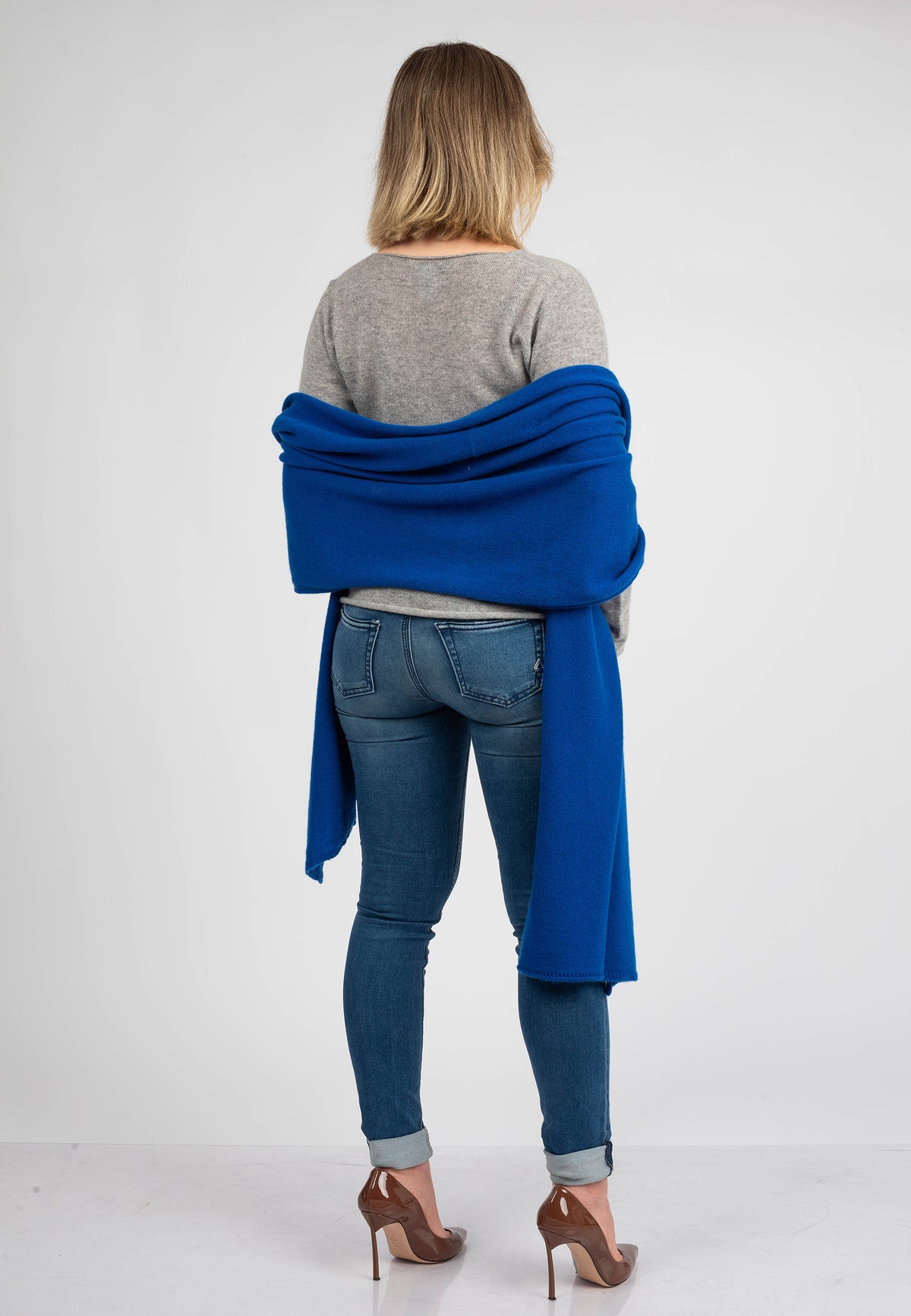 Electric Blue Women's 100% Cashmere Wrap, view 4