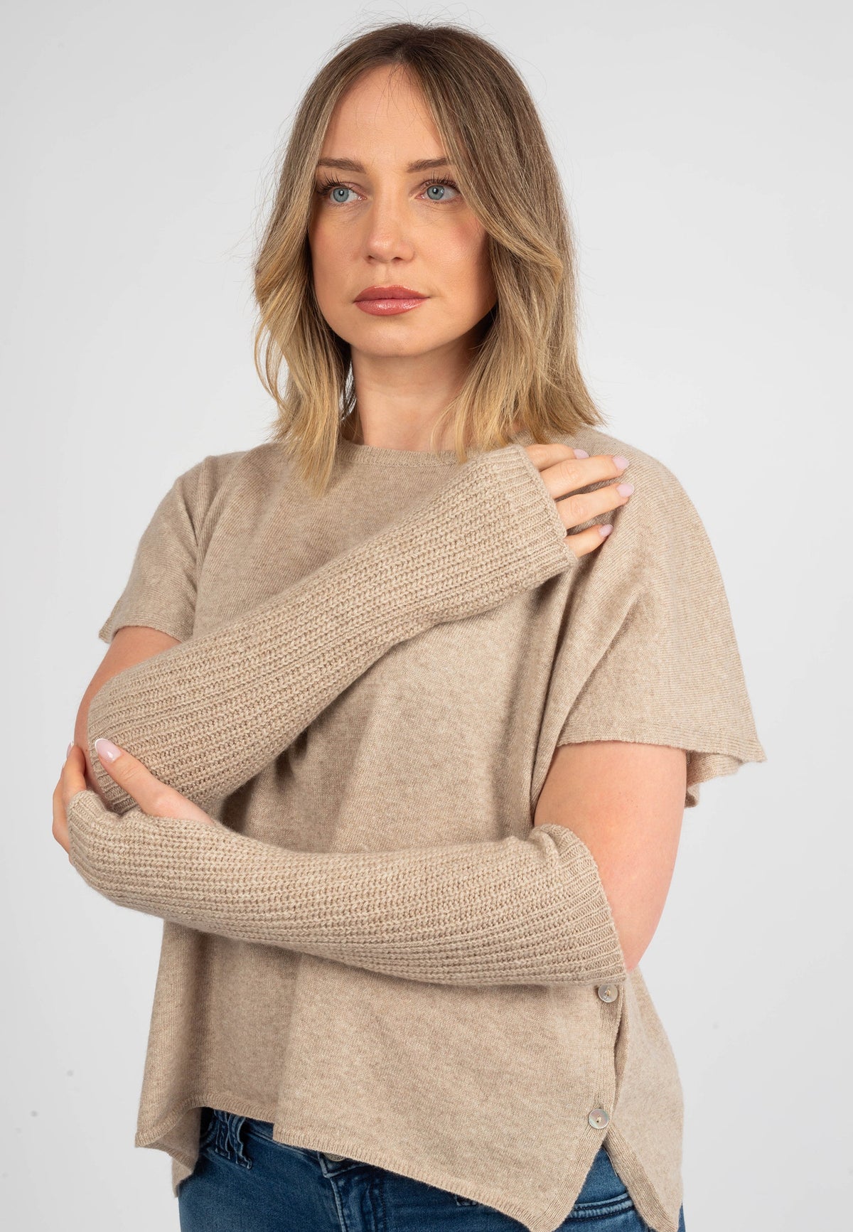 Women's Cashmere Blend Arm Warmers, beige | Dalle Piane Cashmere