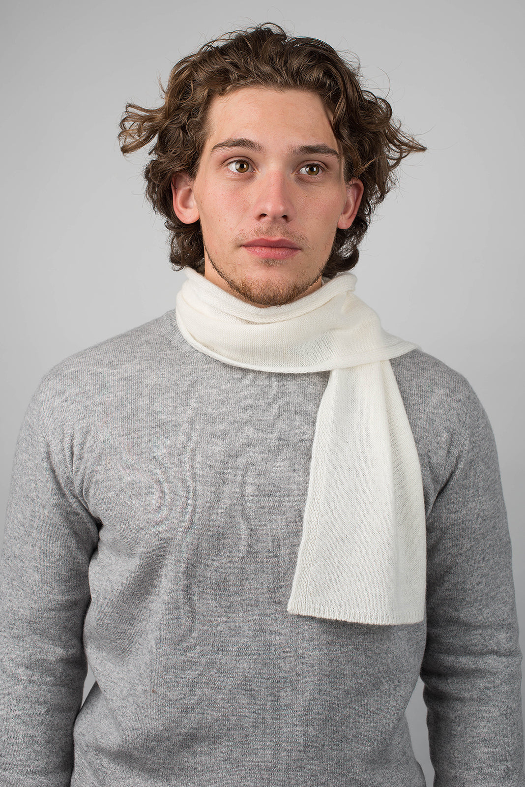 Cream Men's 100% Cashmere Skinny Scarf, view 2