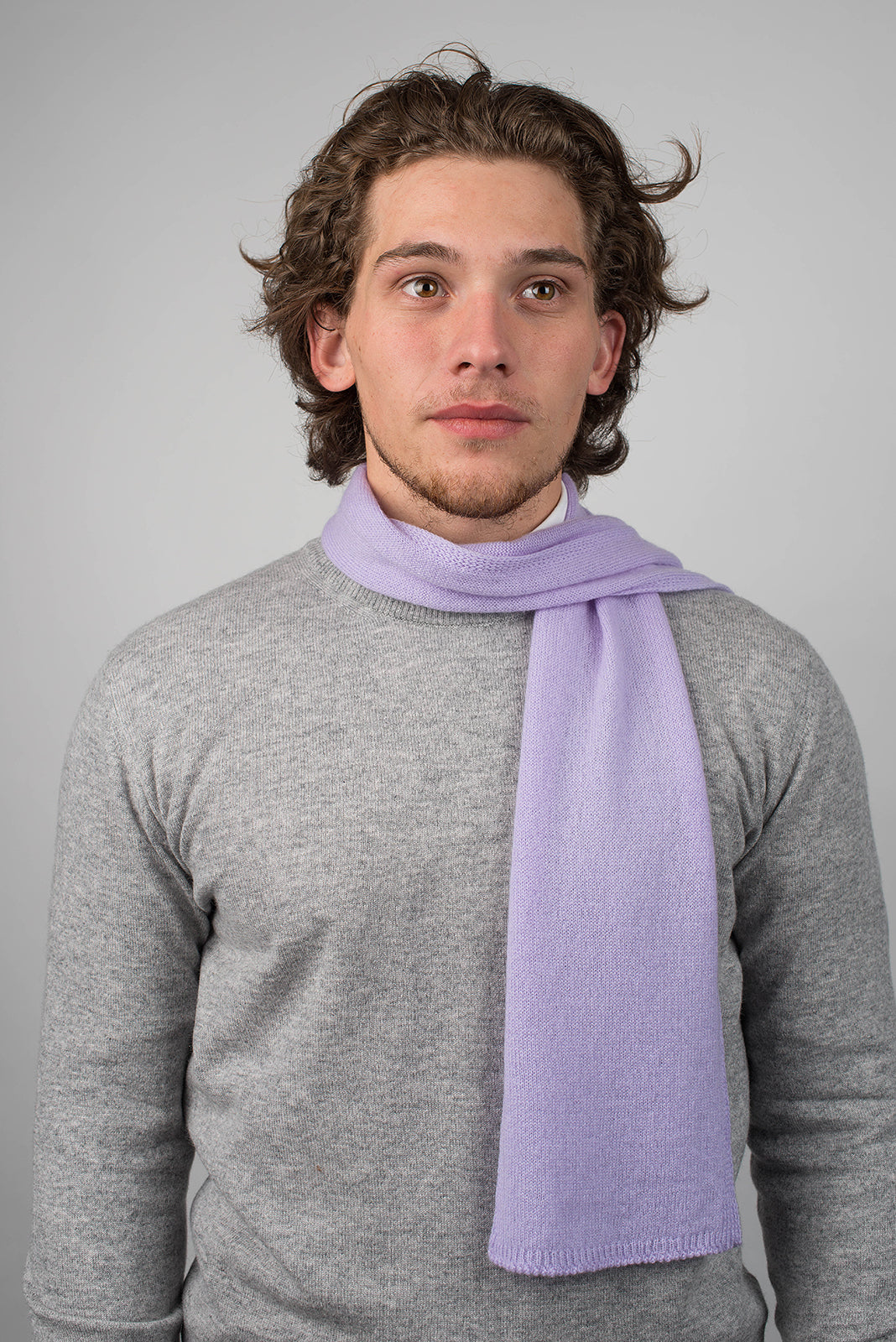 Lilac Men's 100% Cashmere Skinny Scarf, view 2
