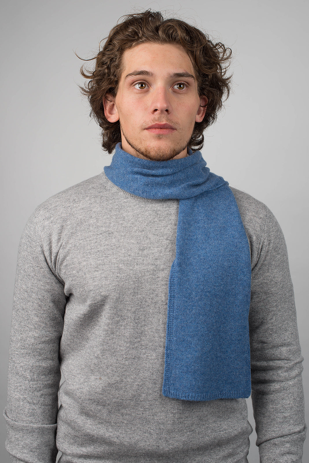Light Blue Men's 100% Cashmere Skinny Scarf, view 2