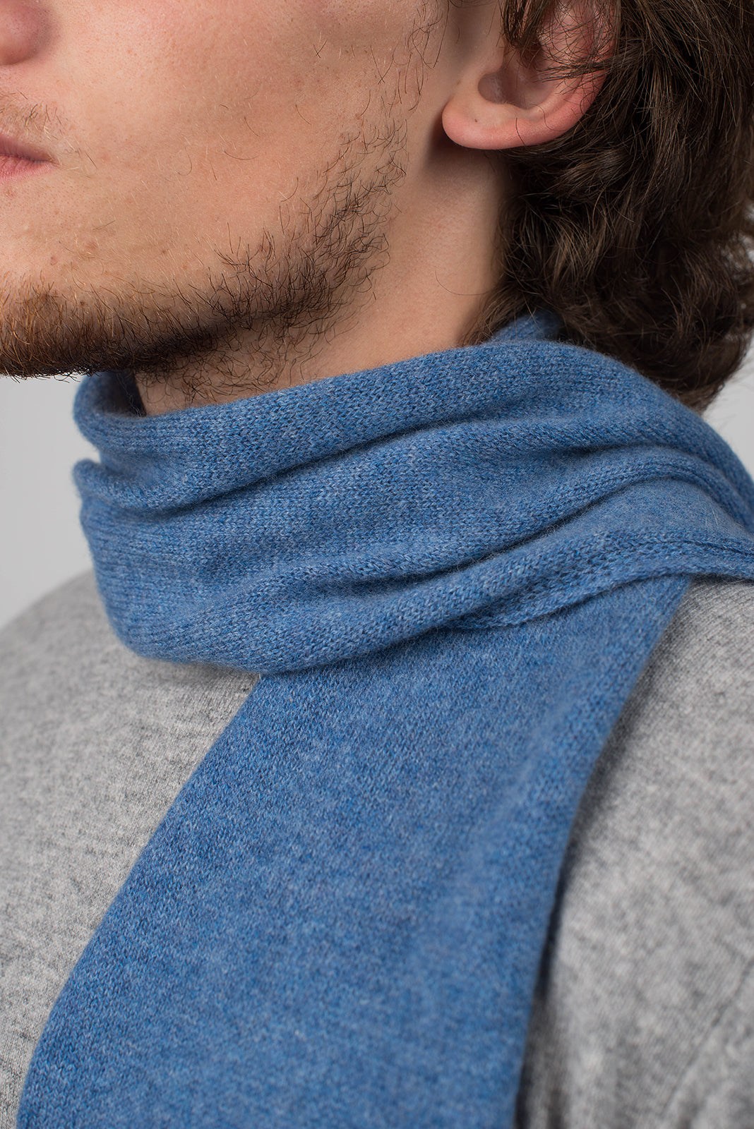 Light Blue Men's 100% Cashmere Skinny Scarf, view 3