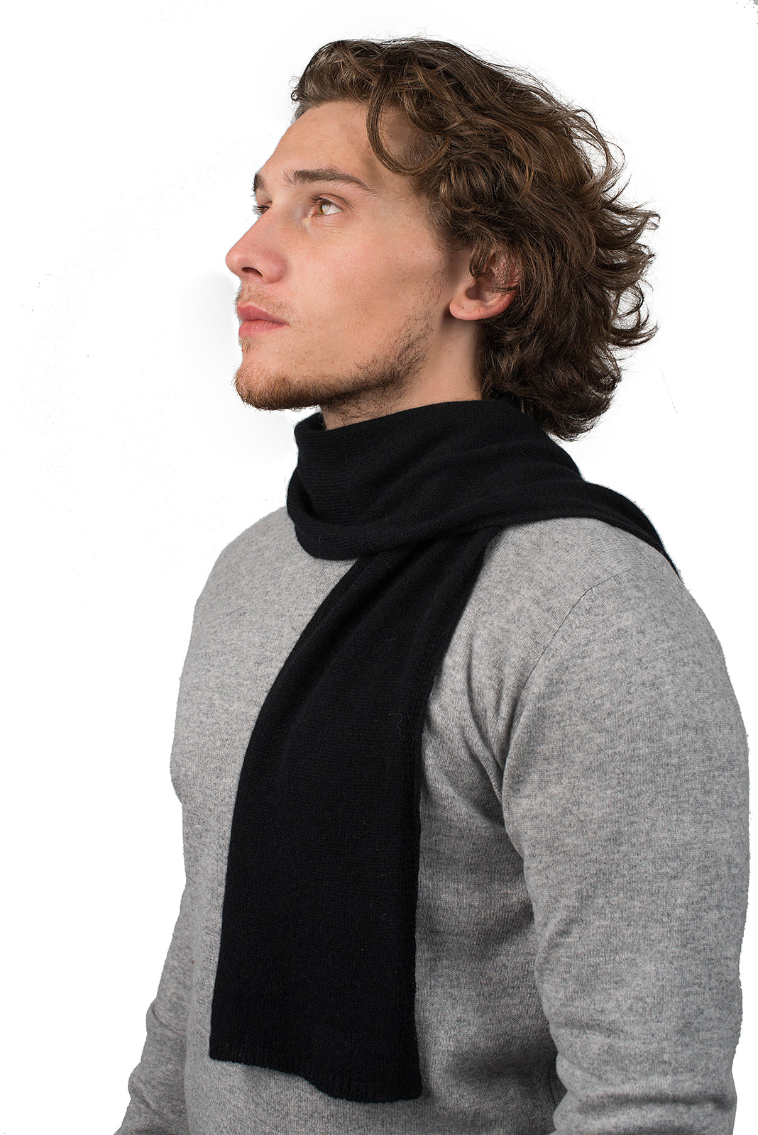 Black Men's 100% Cashmere Skinny Scarf