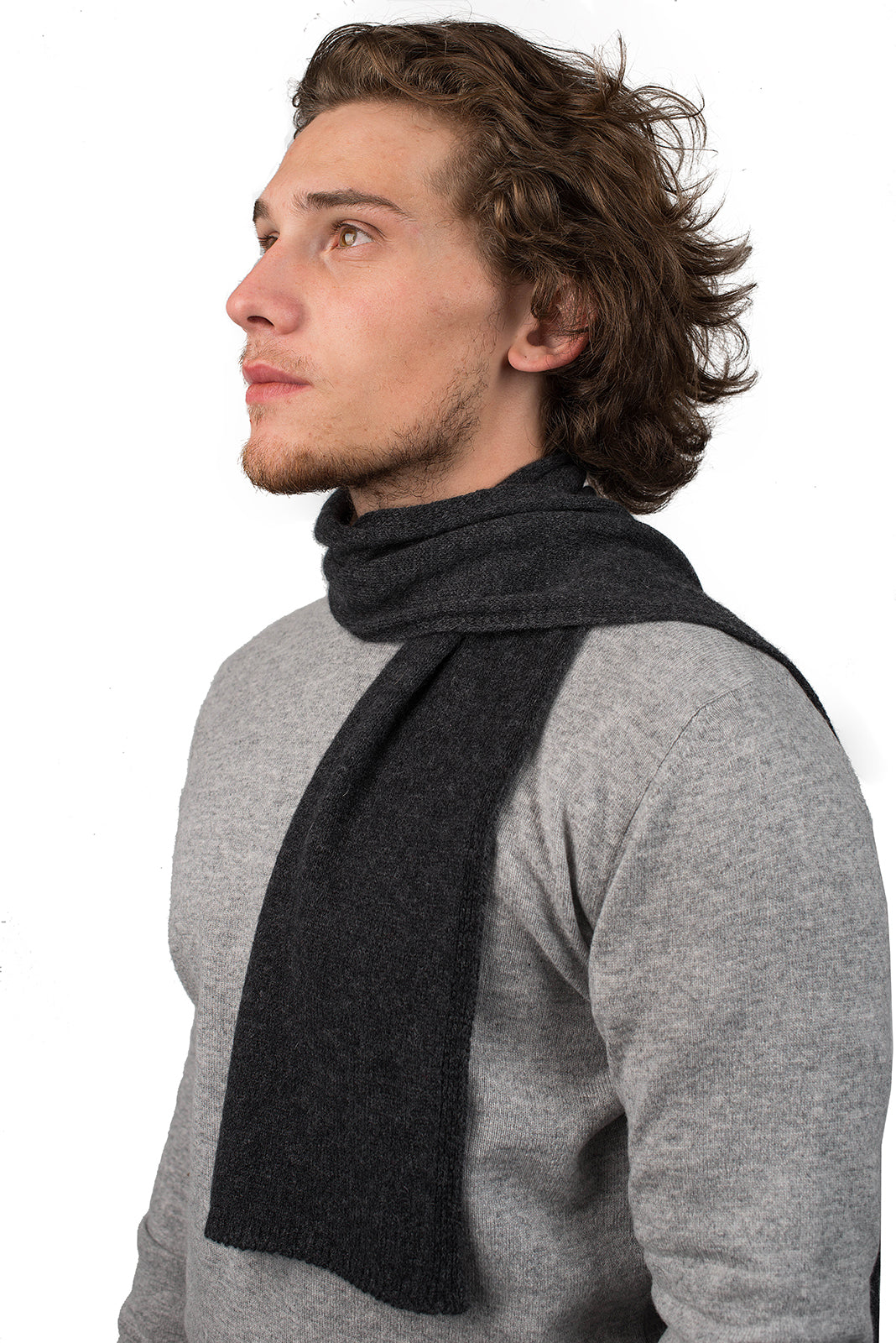 Charcoal Men's 100% Cashmere Skinny Scarf